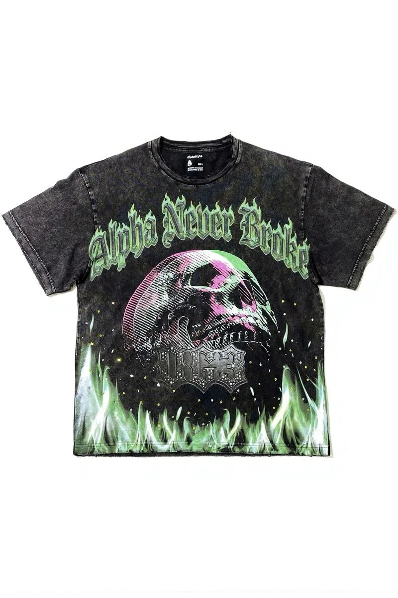 Alpha Style Skull & Fire T-Shirt - Graphic Black - Image 2
