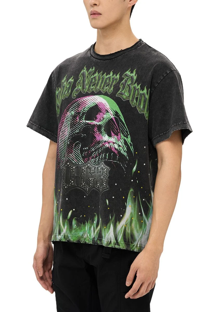 Alpha Style Skull & Fire T-Shirt - Graphic Black - Image 5