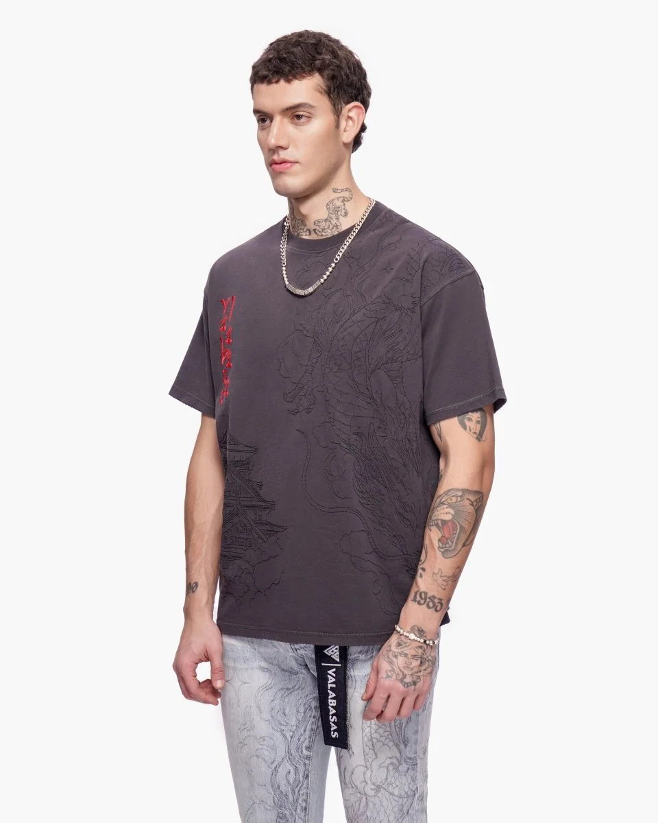 Valabasas Dragon Temple Tee - Washed Grey - Image 6