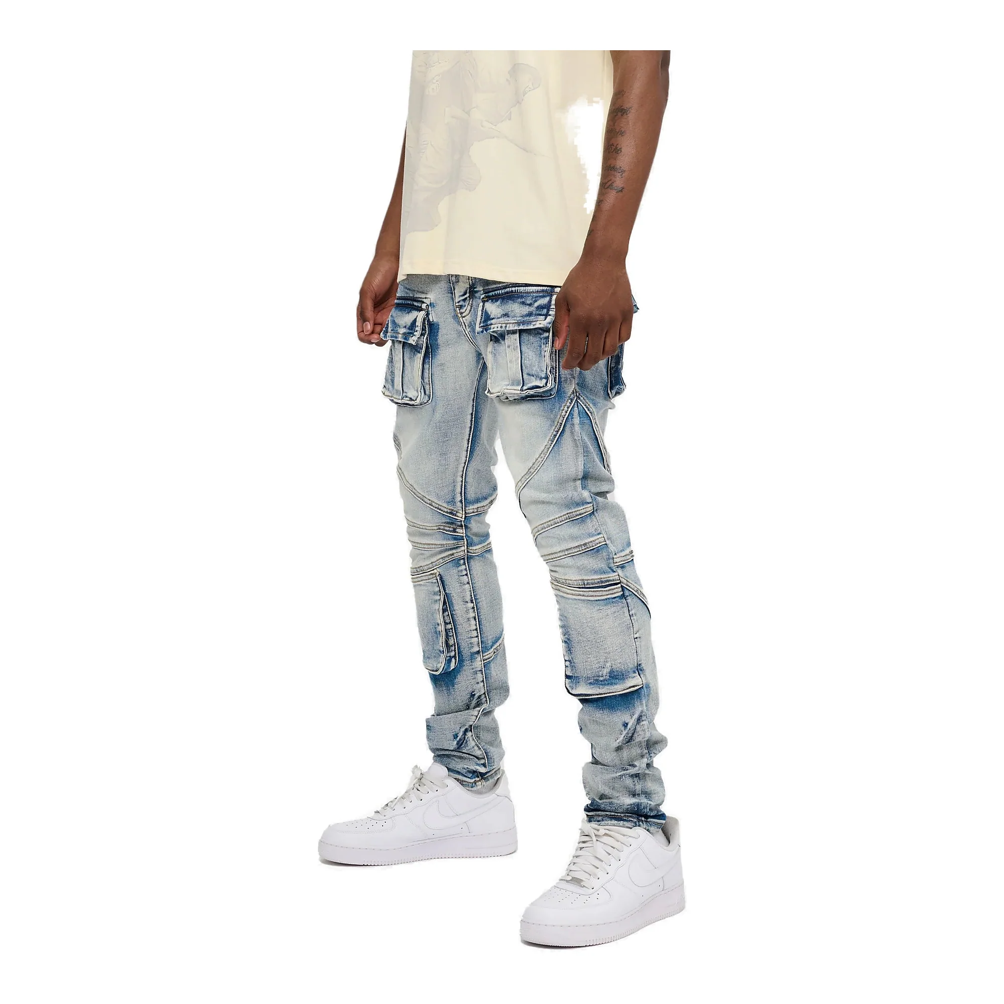 Silnt Chptrs Utility Jeans - Cargo Pockets Blue Washed
