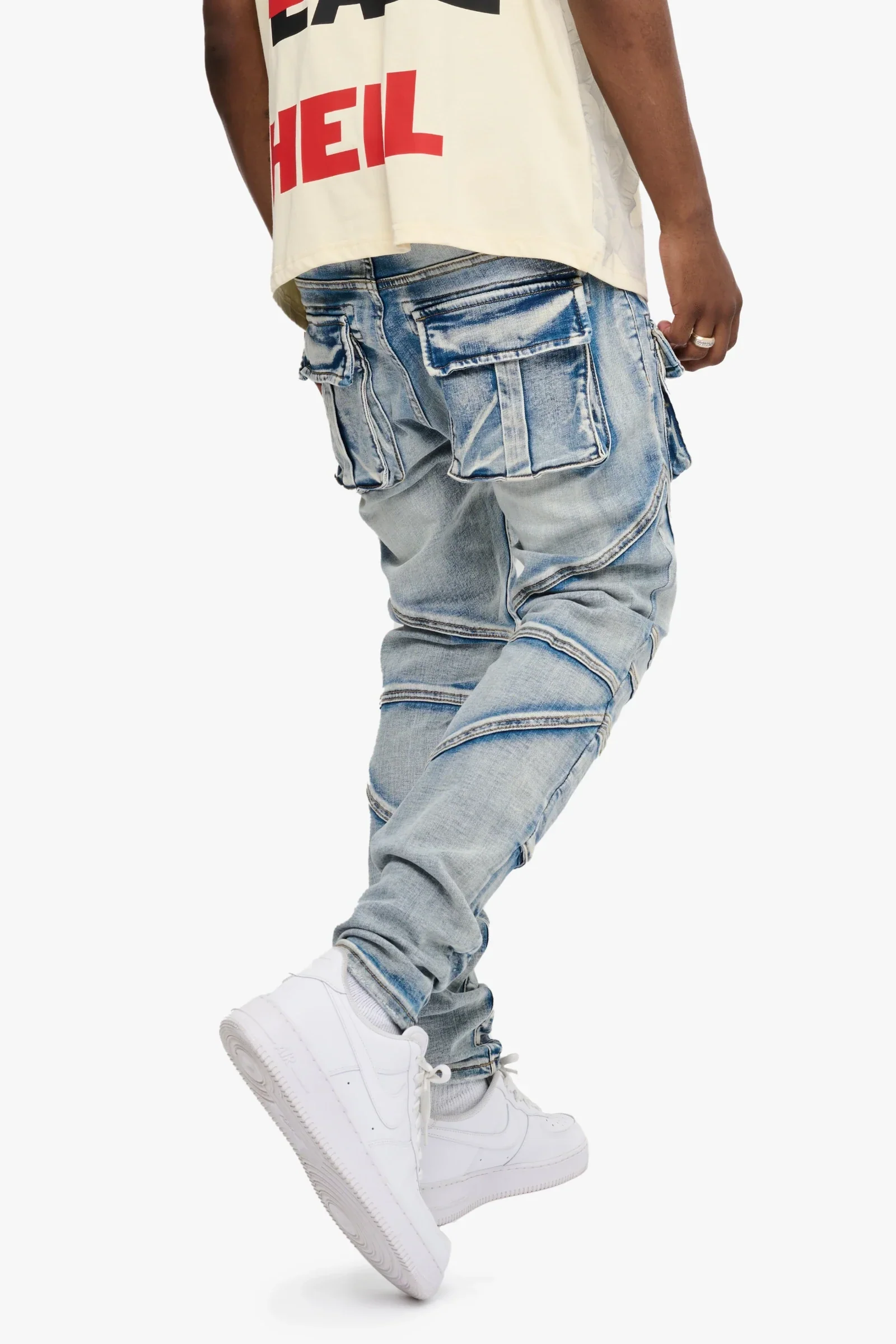 Silnt Chptrs Utility Jeans - Cargo Pockets Blue Washed - Image 10