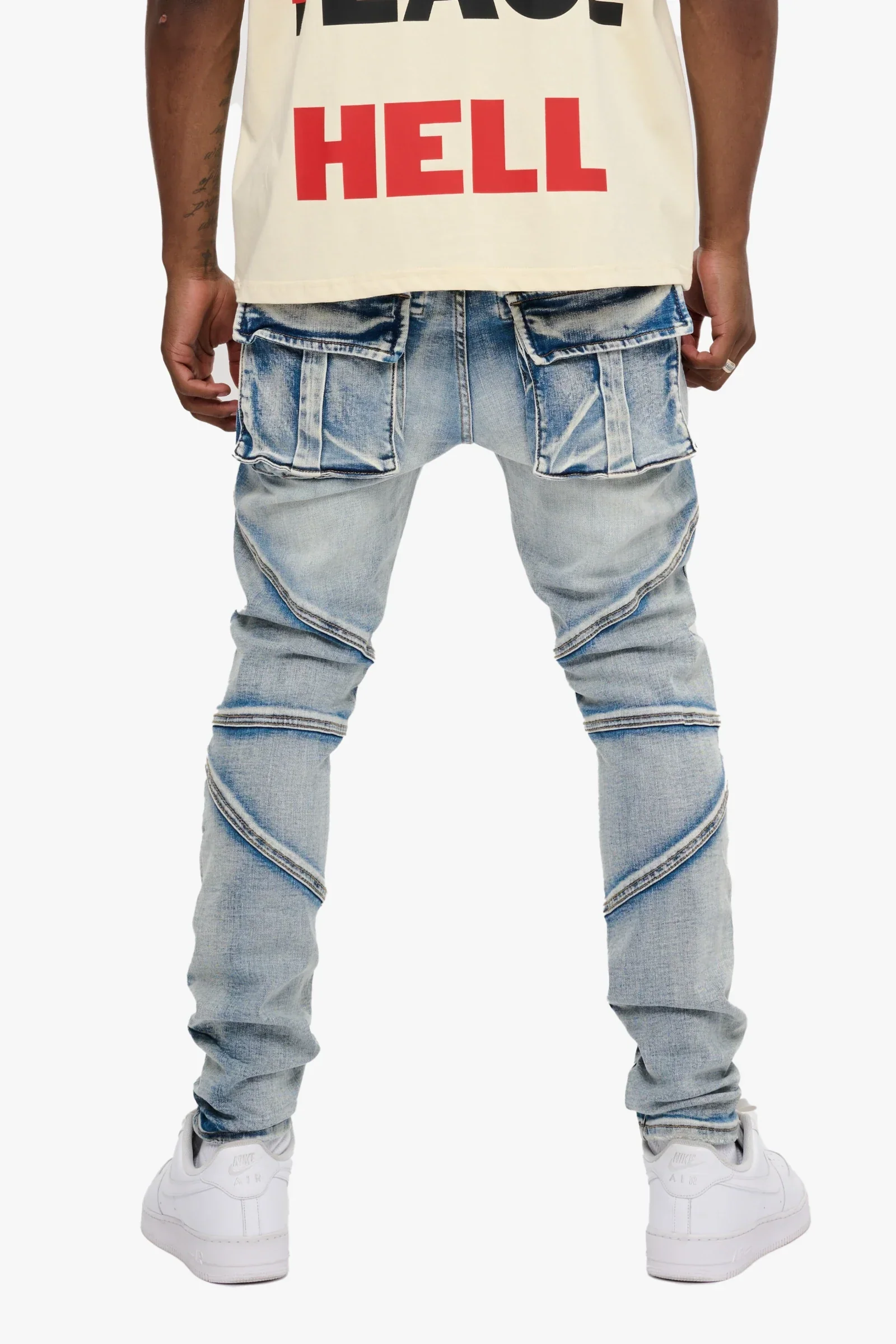 Silnt Chptrs Utility Jeans - Cargo Pockets Blue Washed - Image 6