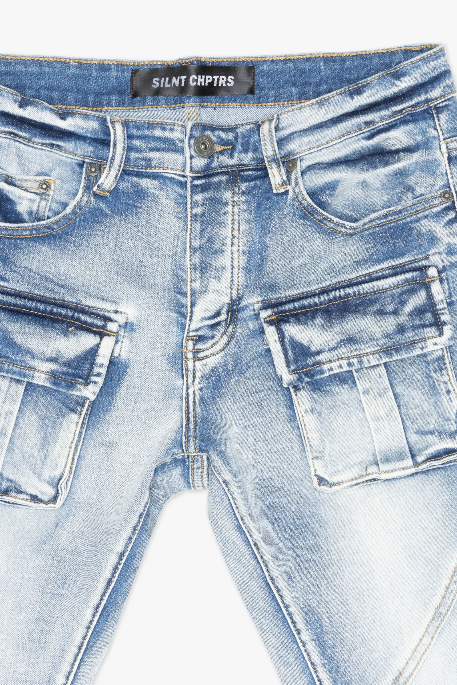 Silnt Chptrs Utility Jeans - Cargo Pockets Blue Washed - Image 8