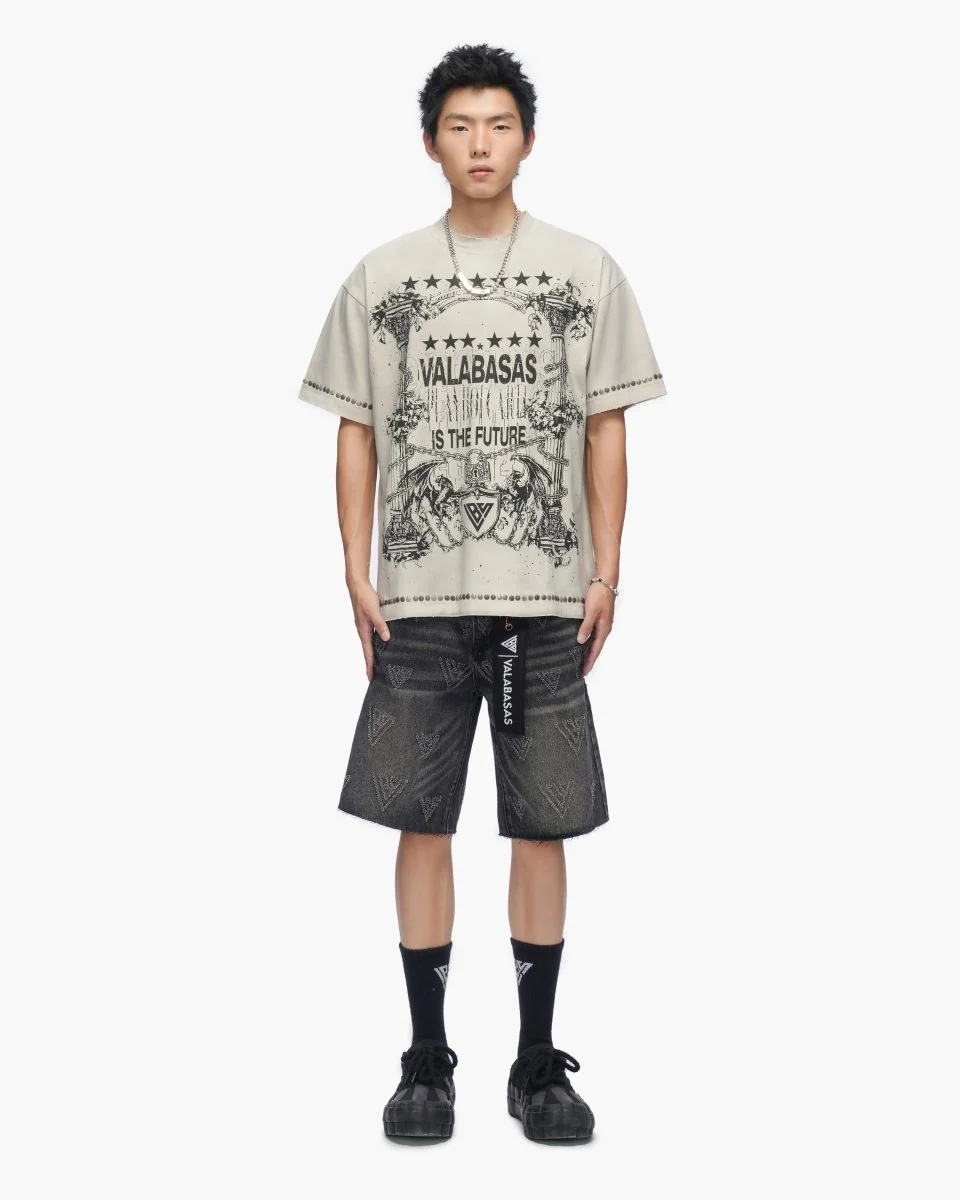 Valabasas Engraved Shorts - Raw Hem Grey Wash - Image 10
