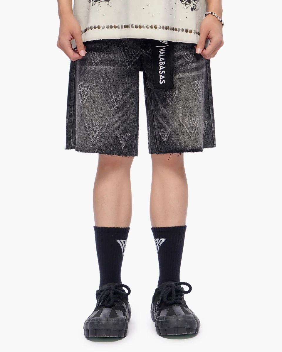 Valabasas Engraved Shorts - Raw Hem Grey Wash - Image 5