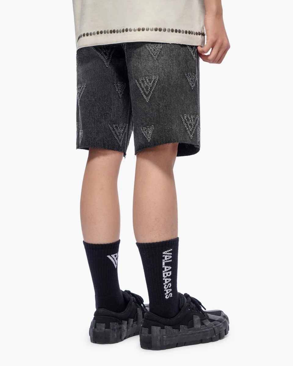 Valabasas Engraved Shorts - Raw Hem Grey Wash - Image 7