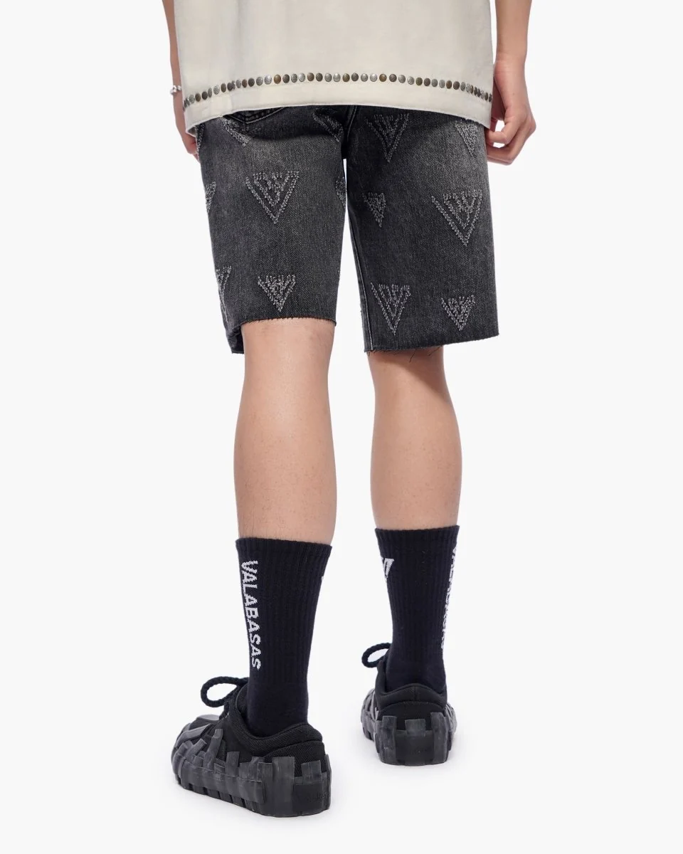 Valabasas Engraved Shorts - Raw Hem Grey Wash - Image 9