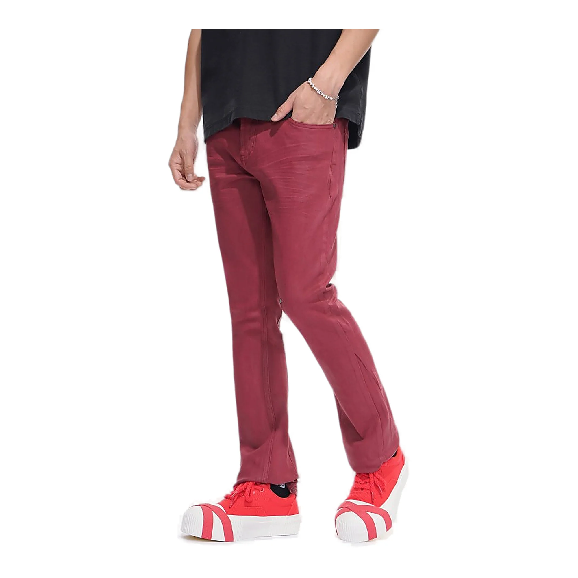 Valabasas Coated Jeans - Stacked Fit Burgundy Waxed