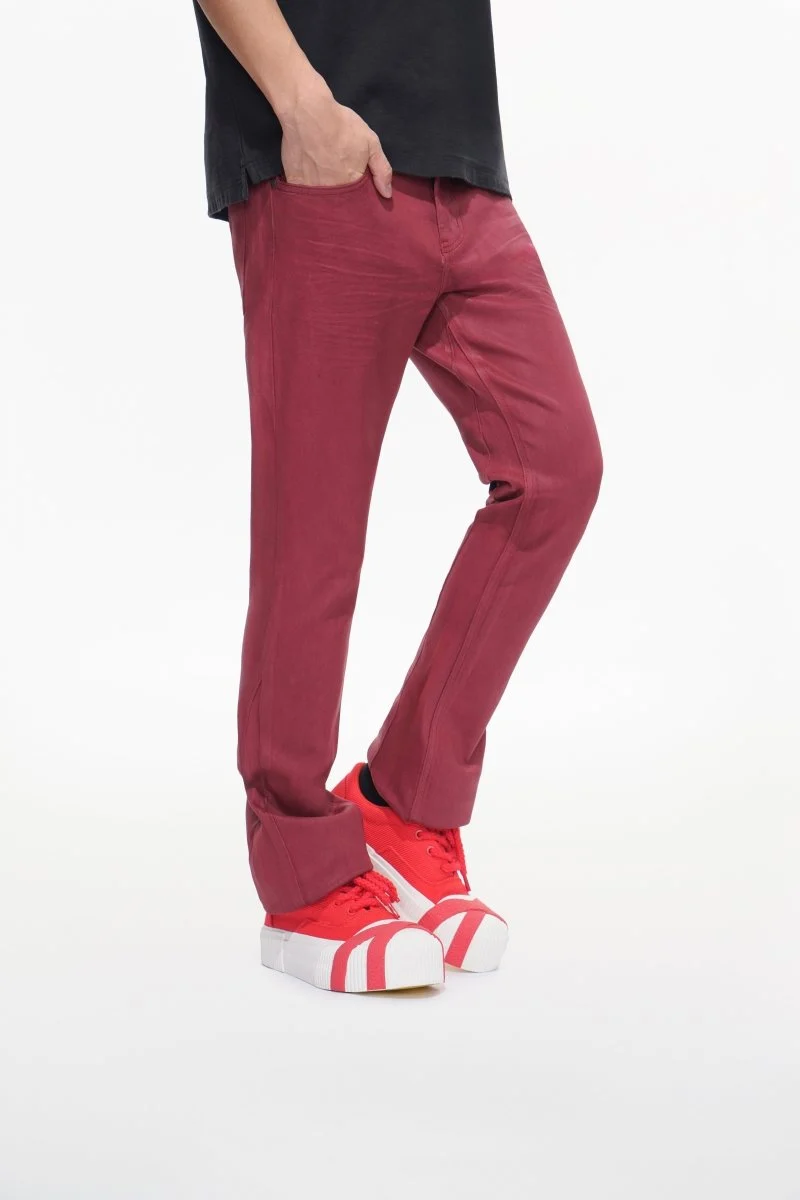 Valabasas Coated Jeans - Stacked Fit Burgundy Waxed - Image 4