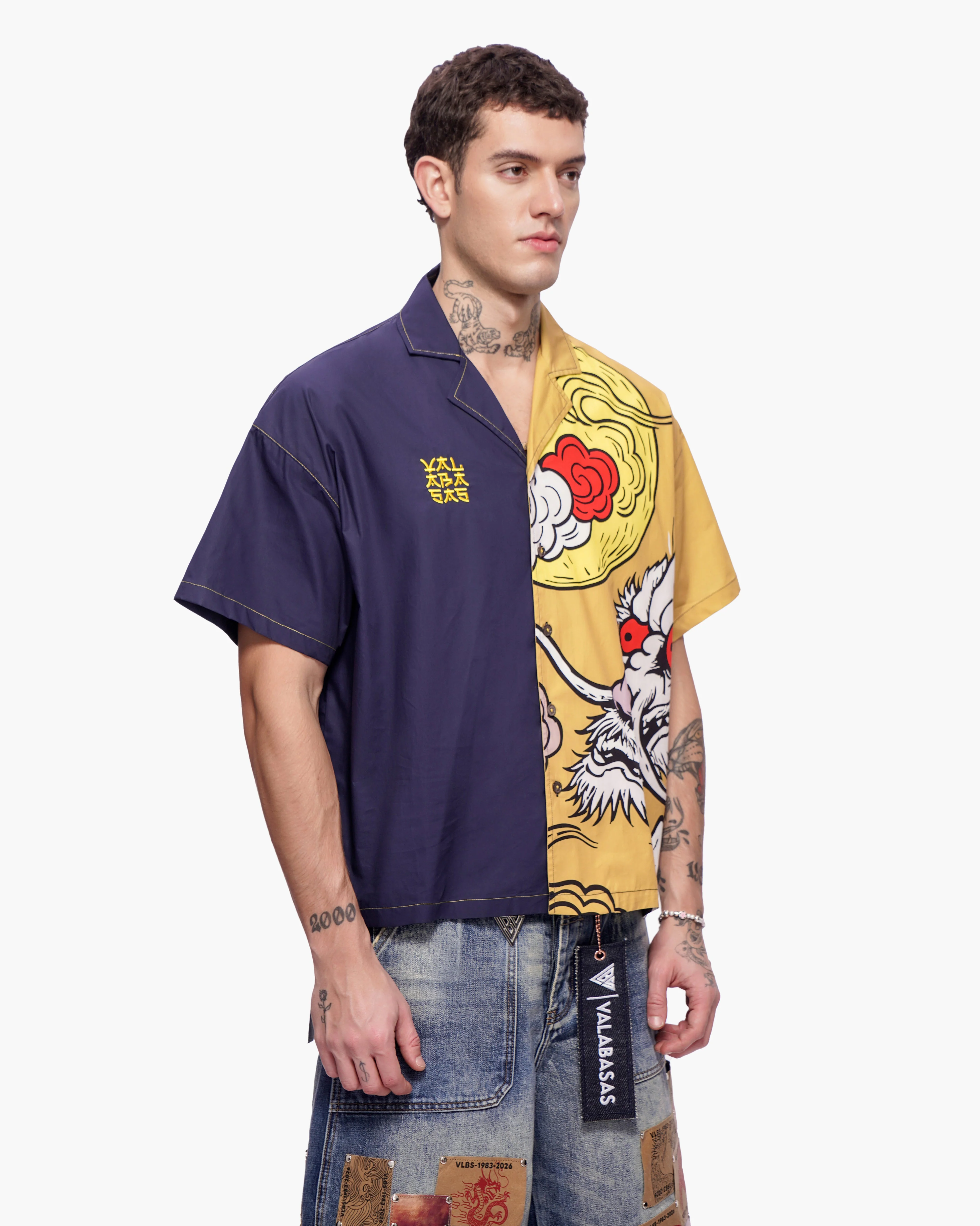 Valabasas Dragon Shirt - Graphic Blue/Mustard - Image 7