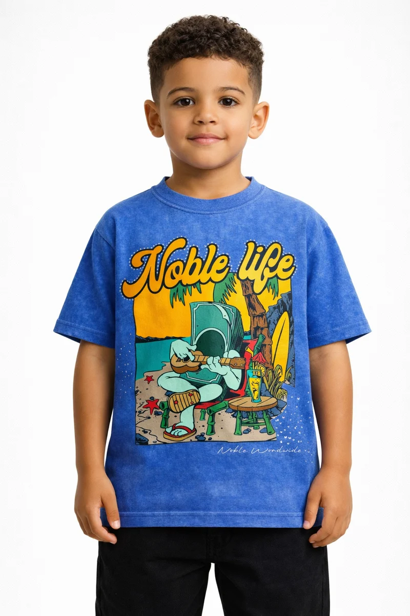 Noble Vacation Youth T-Shirt - Graphic Washed Blue - Image 2