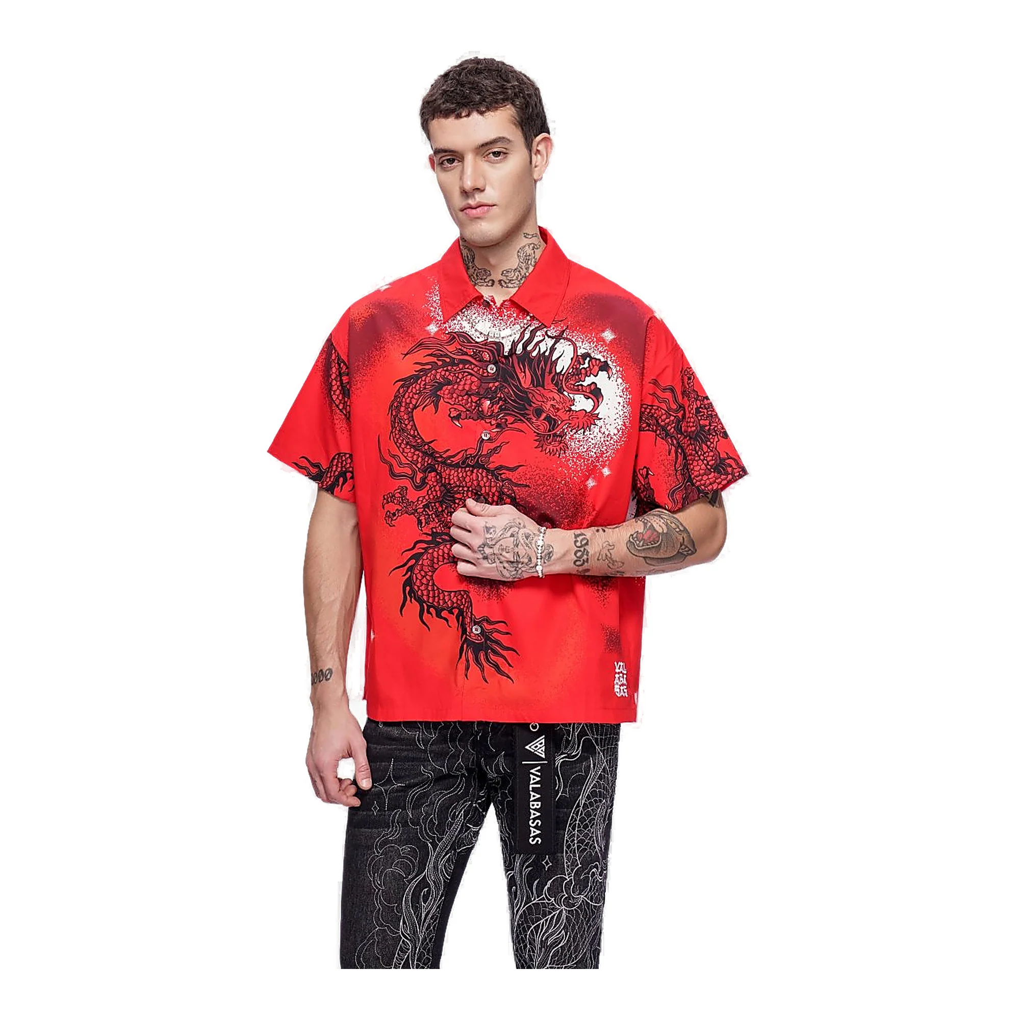 Valabasas Dragon Button Down - Graphic Red