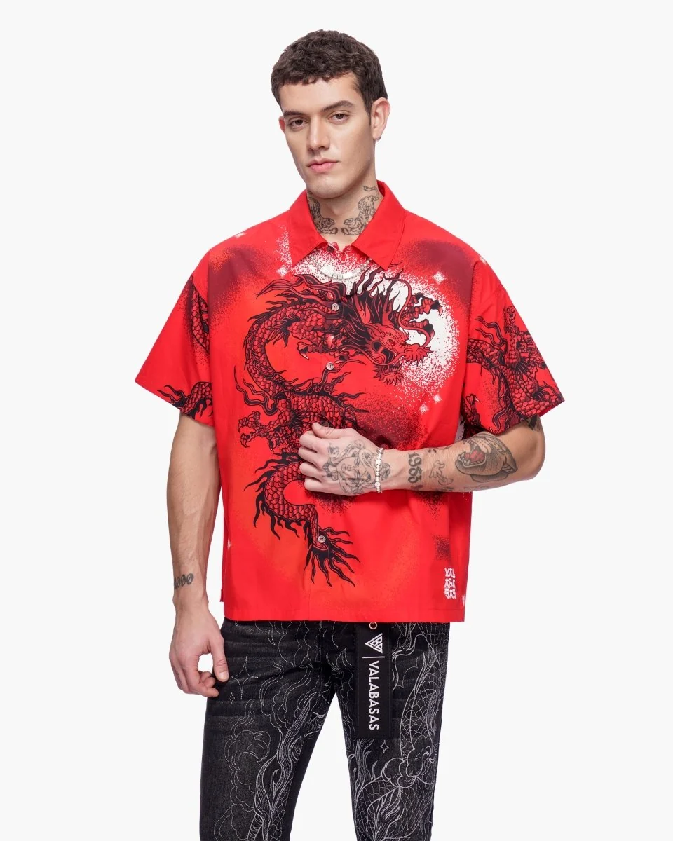 Valabasas Dragon Button Down - Graphic Red - Image 2