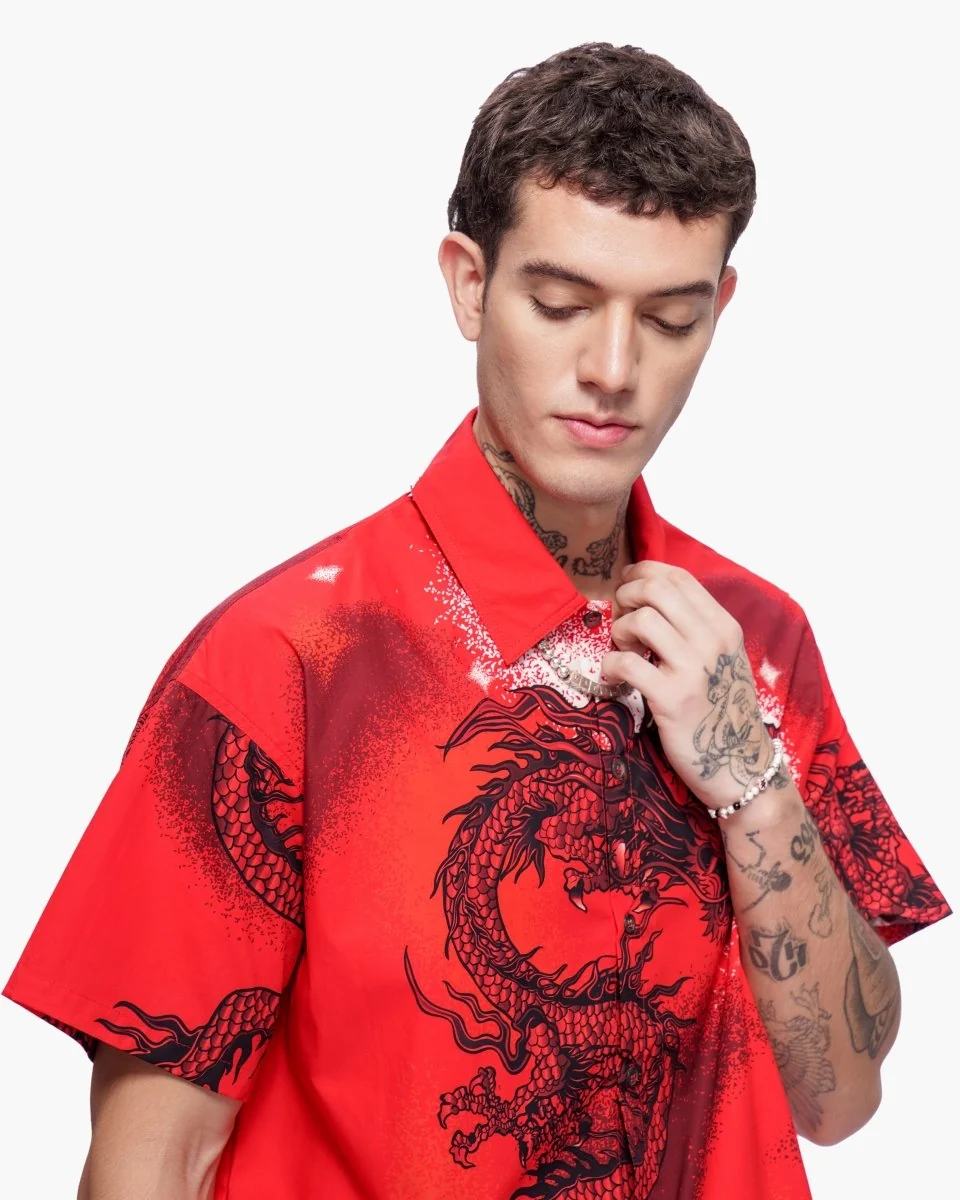 Valabasas Dragon Button Down - Graphic Red - Image 4