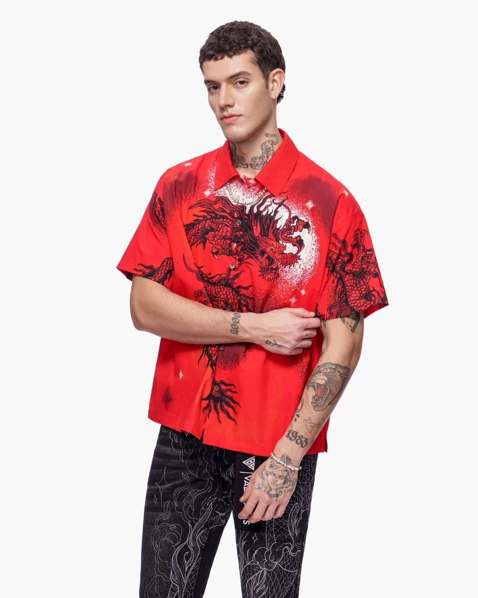 Valabasas Dragon Button Down - Graphic Red - Image 7