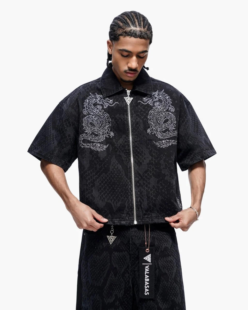 Valabasas Dragon Shirt - Oversized Zip-Up Black Wash - Image 2