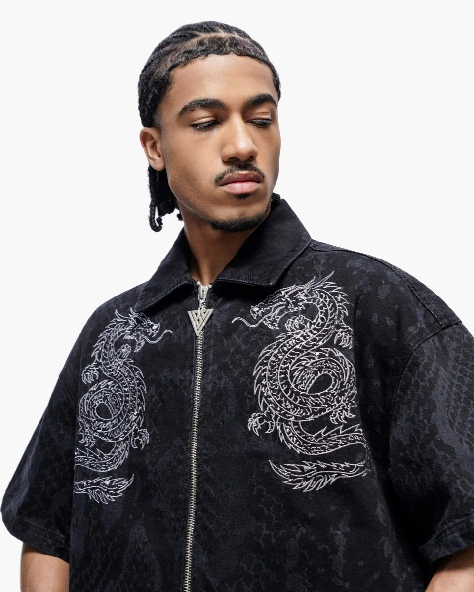 Valabasas Dragon Shirt - Oversized Zip-Up Black Wash - Image 3