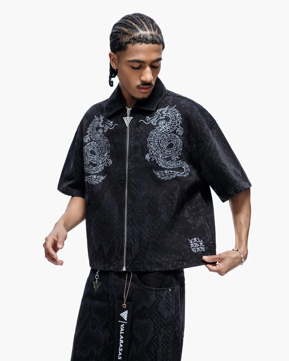 Valabasas Dragon Shirt - Oversized Zip-Up Black Wash - Image 5