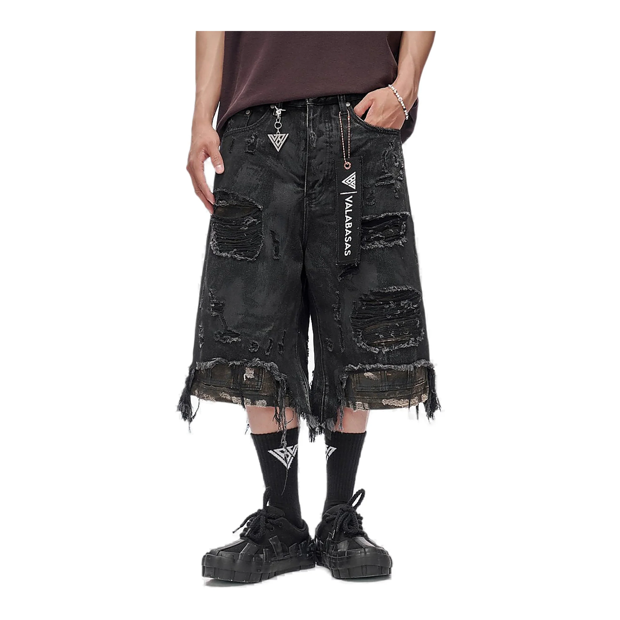 Valabasas Panel Shorts - Distressed Black Wash