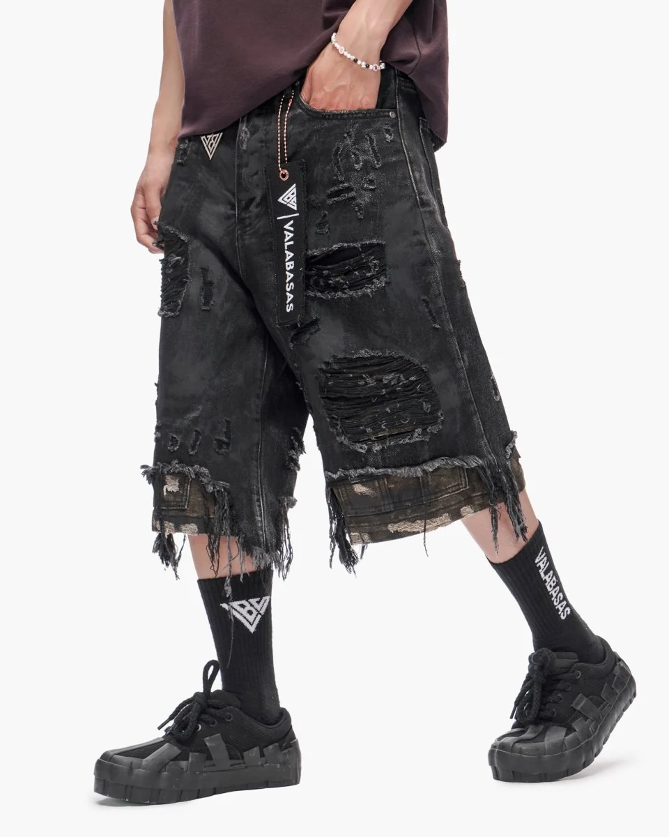 Valabasas Panel Shorts - Distressed Black Wash - Image 8