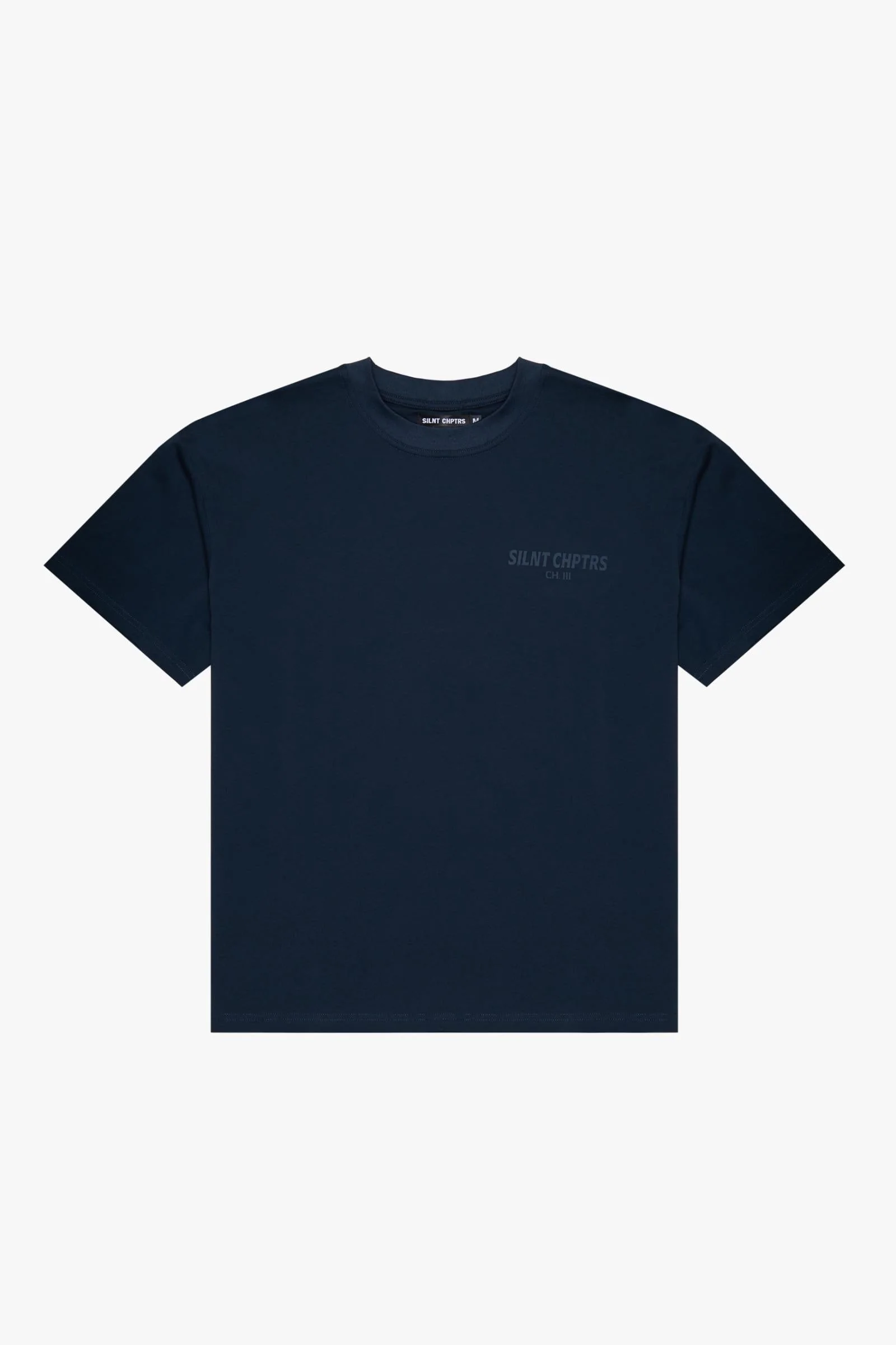Silnt Chptrs Embossed Logo T-Shirt - Boxy Fit Navy - Image 4
