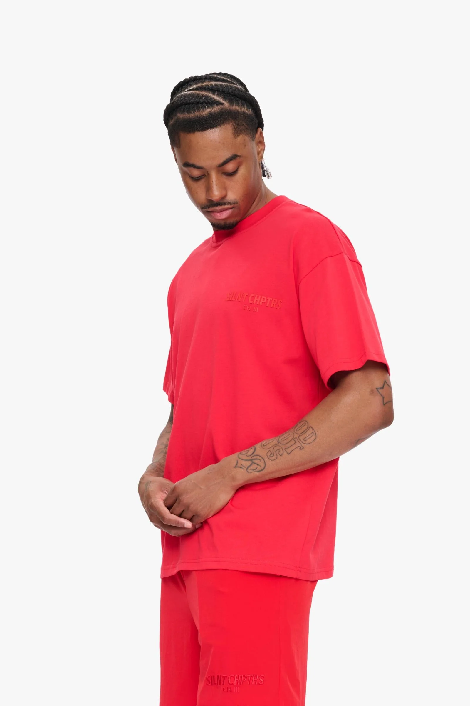 Silnt Chptrs Embossed Tee - Boxy Fit Red - Image 5