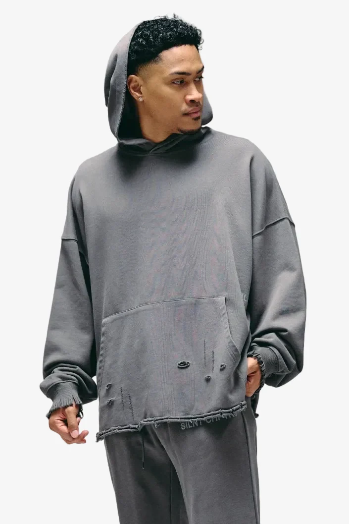Silnt Chptrs Back Graphic Hoodie - Distressed Grey - Image 2