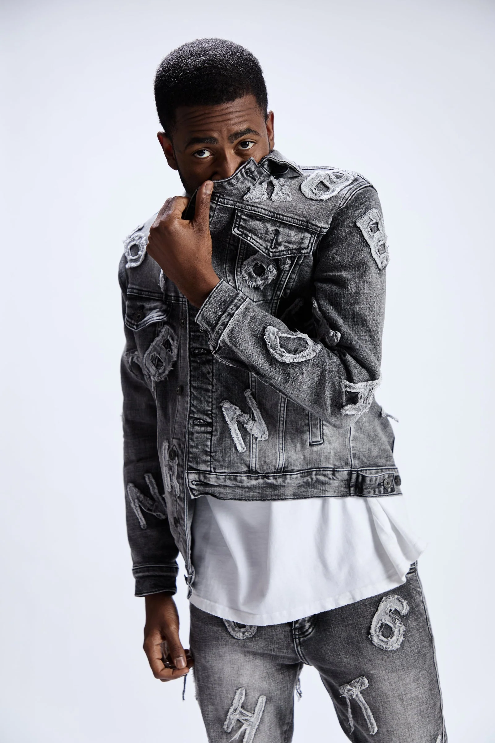 6Th Nbrhd Puzzle Men's Trucker Jacket Grey Wash - Image 2