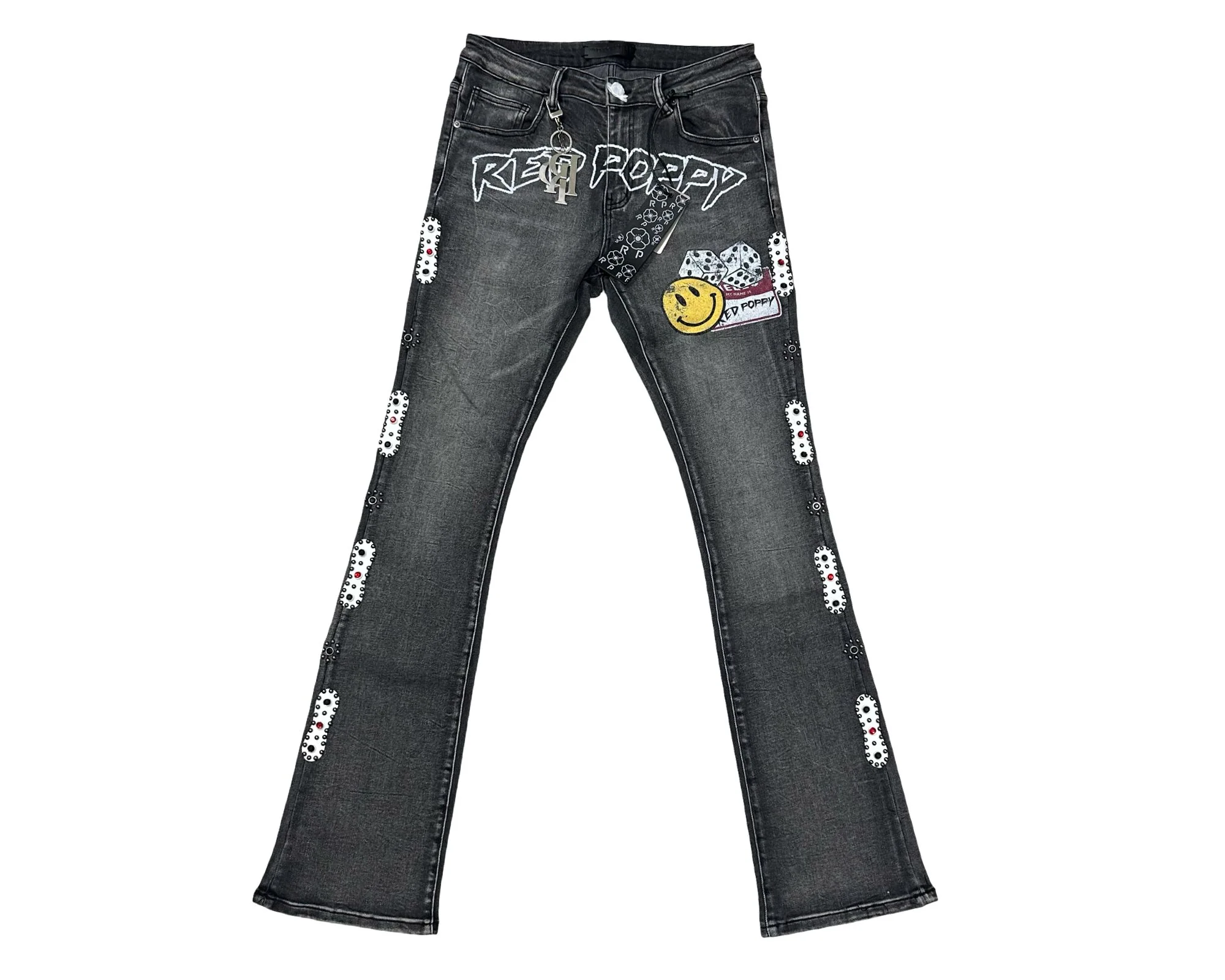 Red Poppy Stacked Flare Fit Jeans - Black