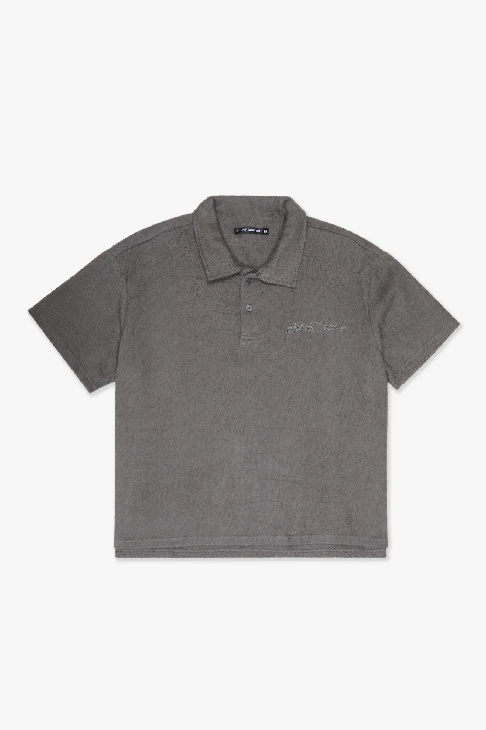 Silnt Chptrs Terry Polo Shirt - Embroidered Grey - Image 3