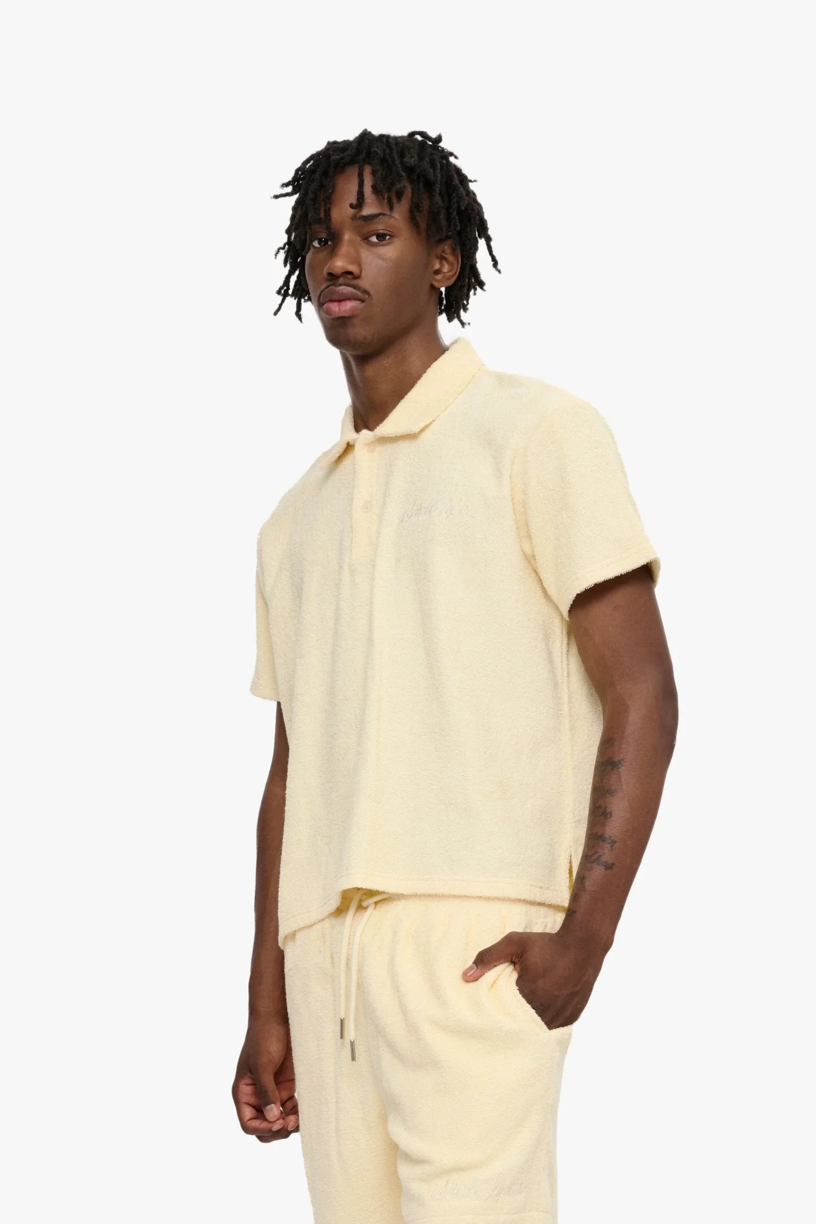 Silnt Chptrs Terry Polo Shirt - Relaxed Fit Cream - Image 2