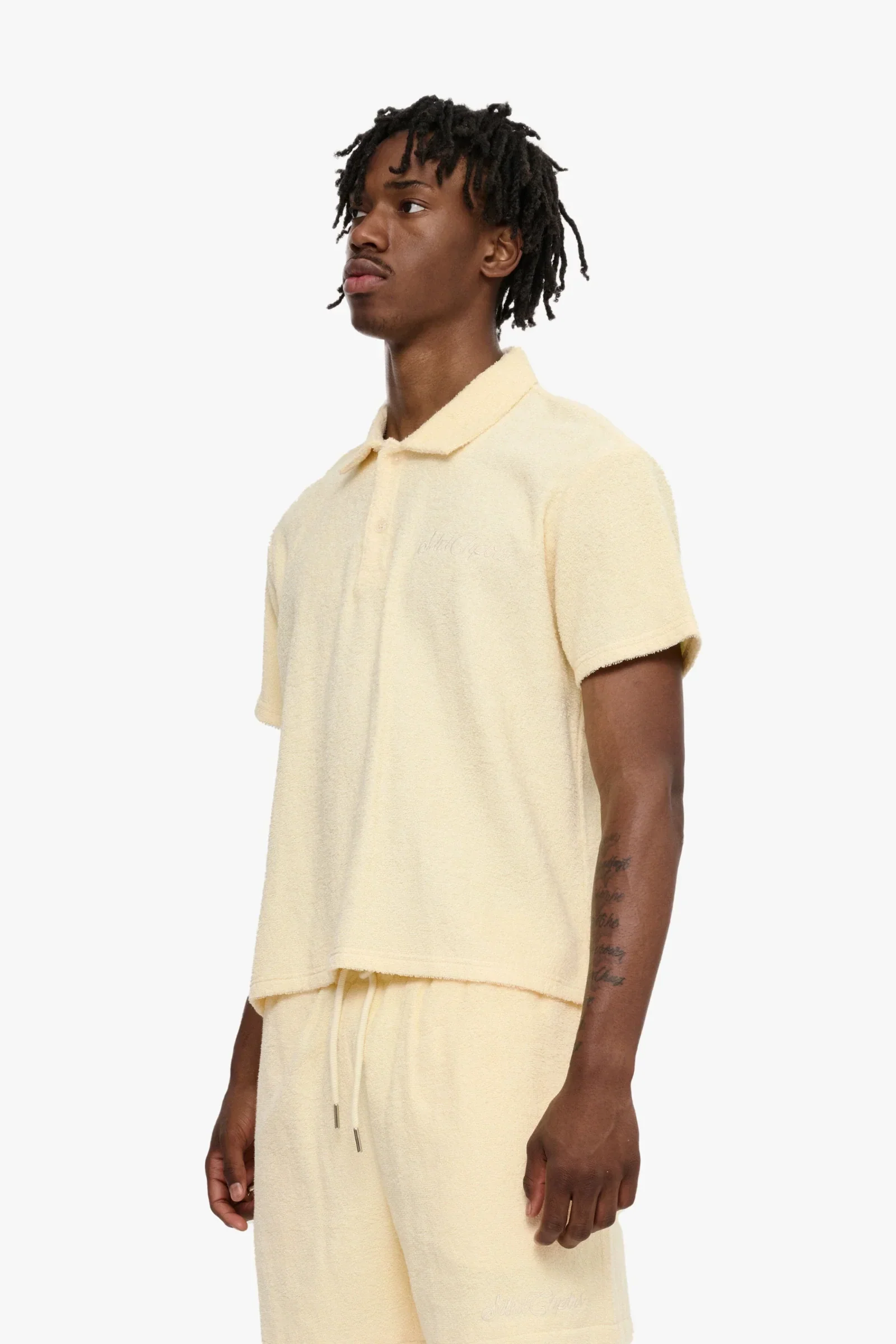 Silnt Chptrs Terry Polo Shirt - Relaxed Fit Cream - Image 7