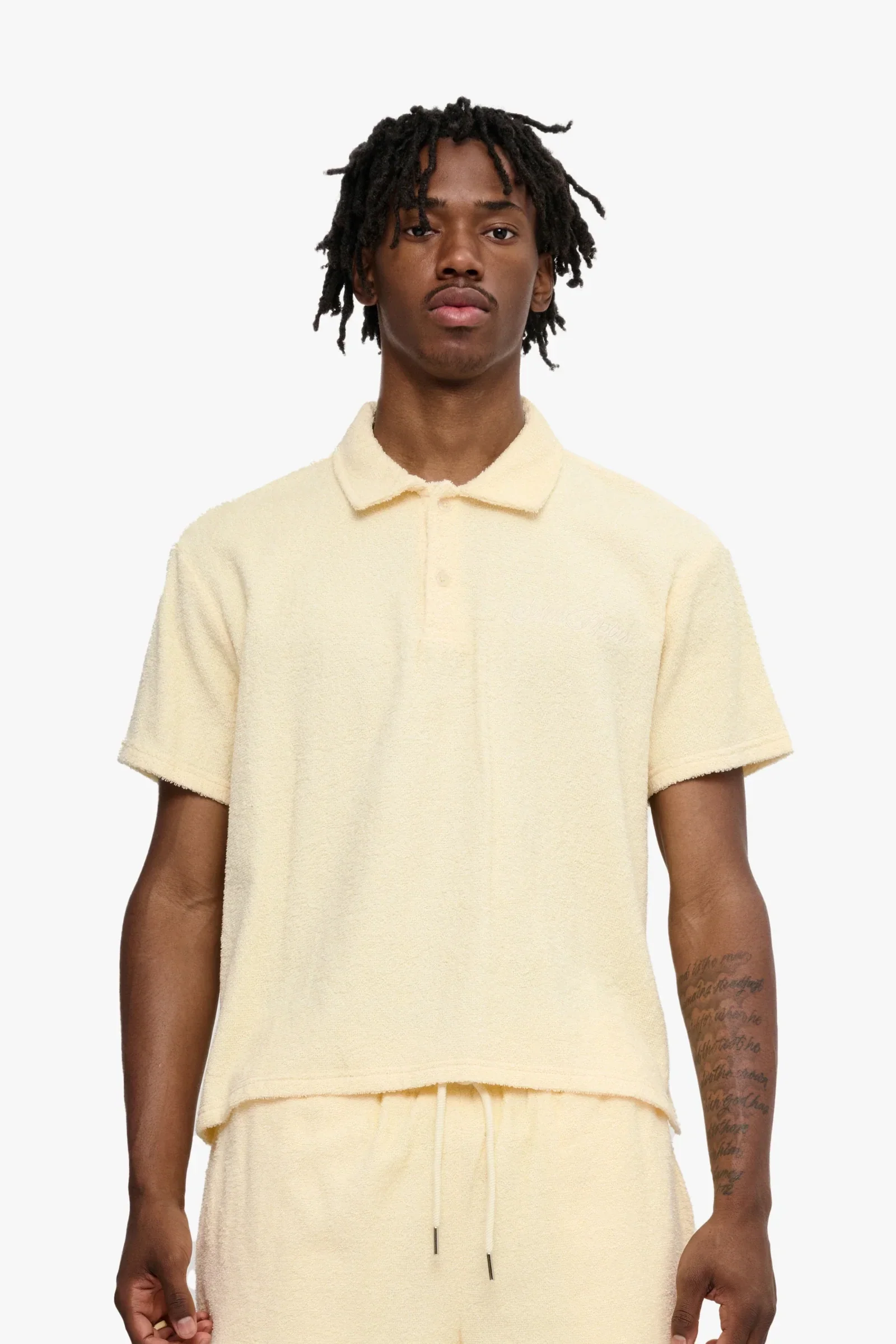 Silnt Chptrs Terry Polo Shirt - Relaxed Fit Cream - Image 8
