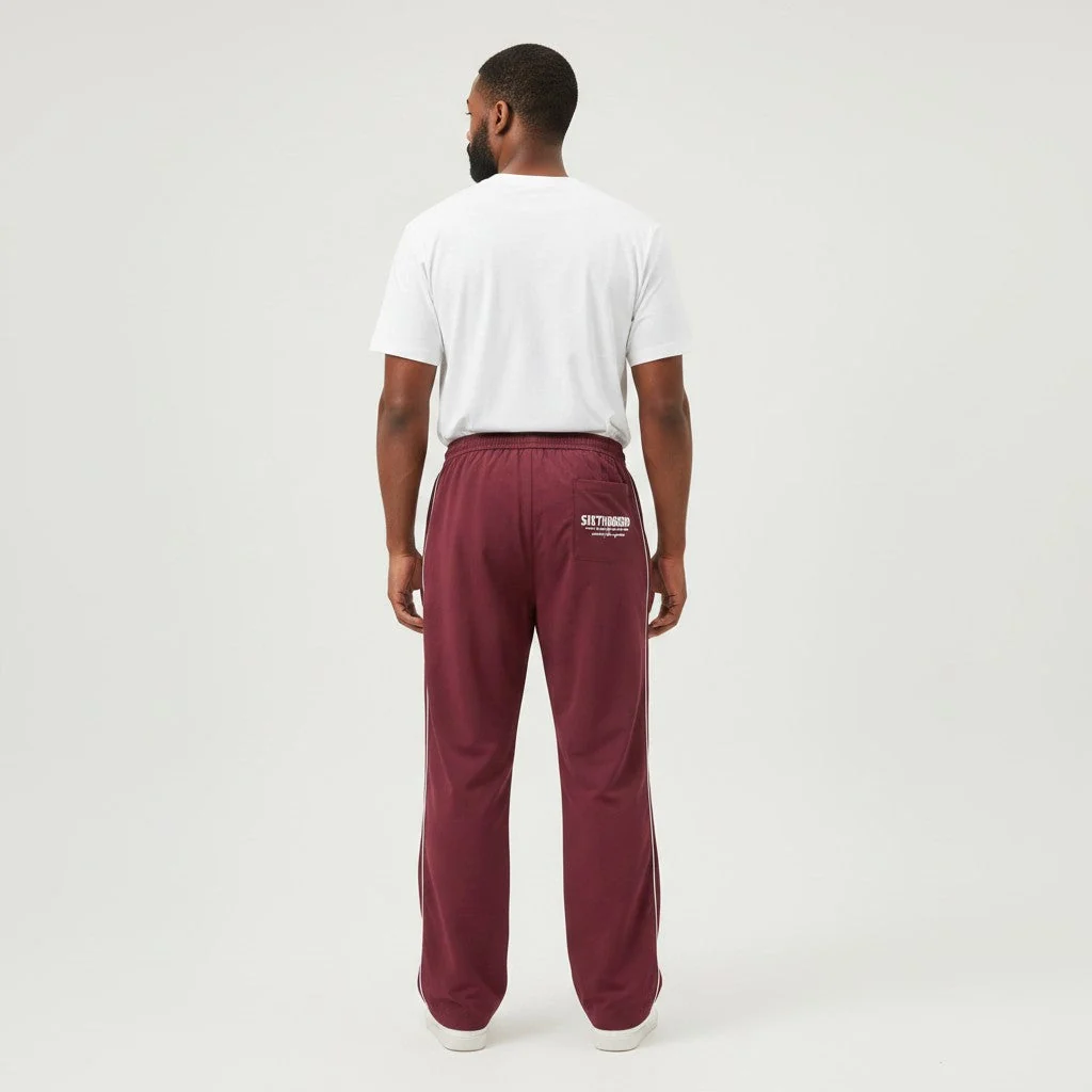 6th Nbrhd Contrast Track Pants - Elastic Cuffs Maroon - Image 5