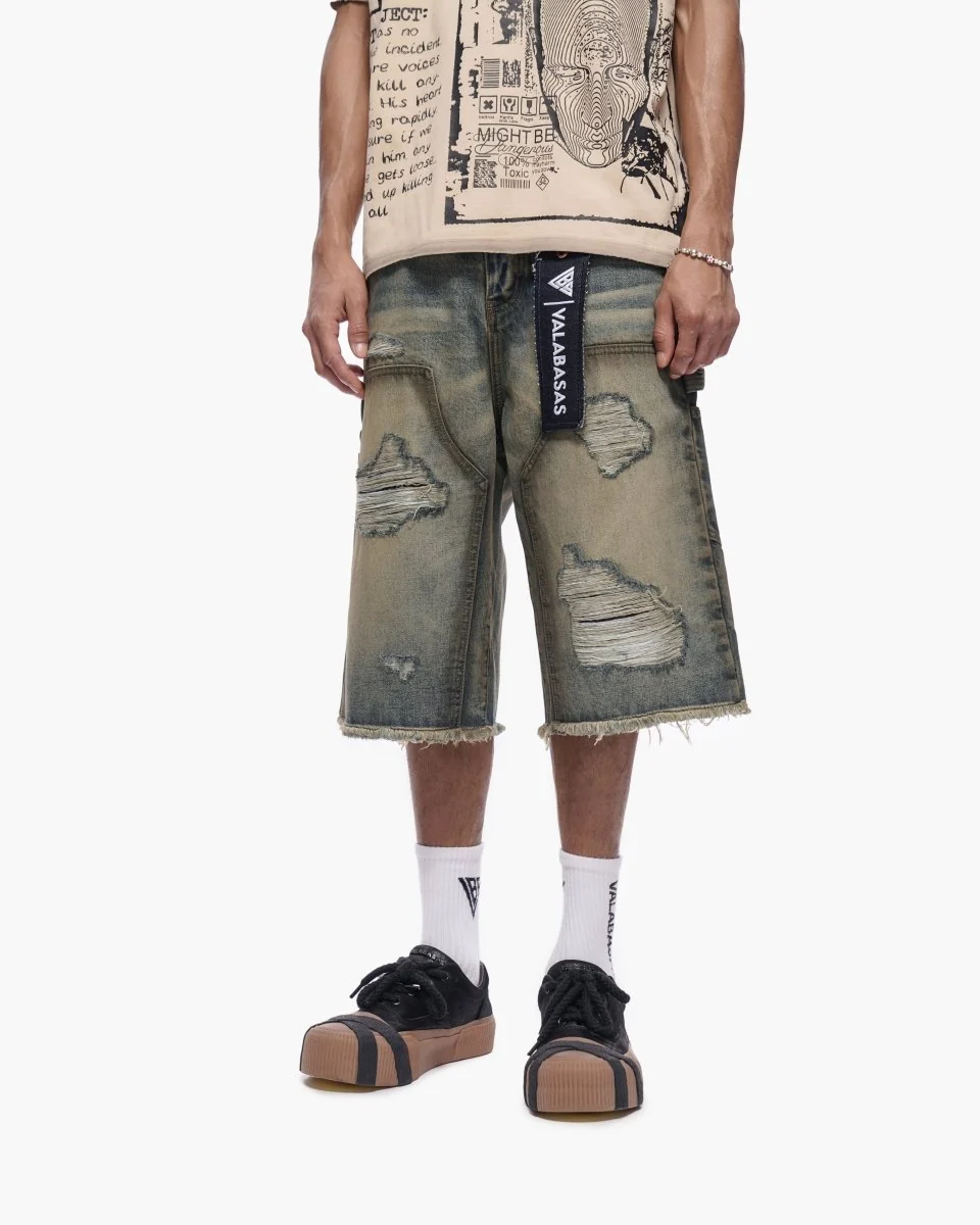 Valabasas Revolt Dirty Vintage Washed Jorts - Distressed Denim - Image 4