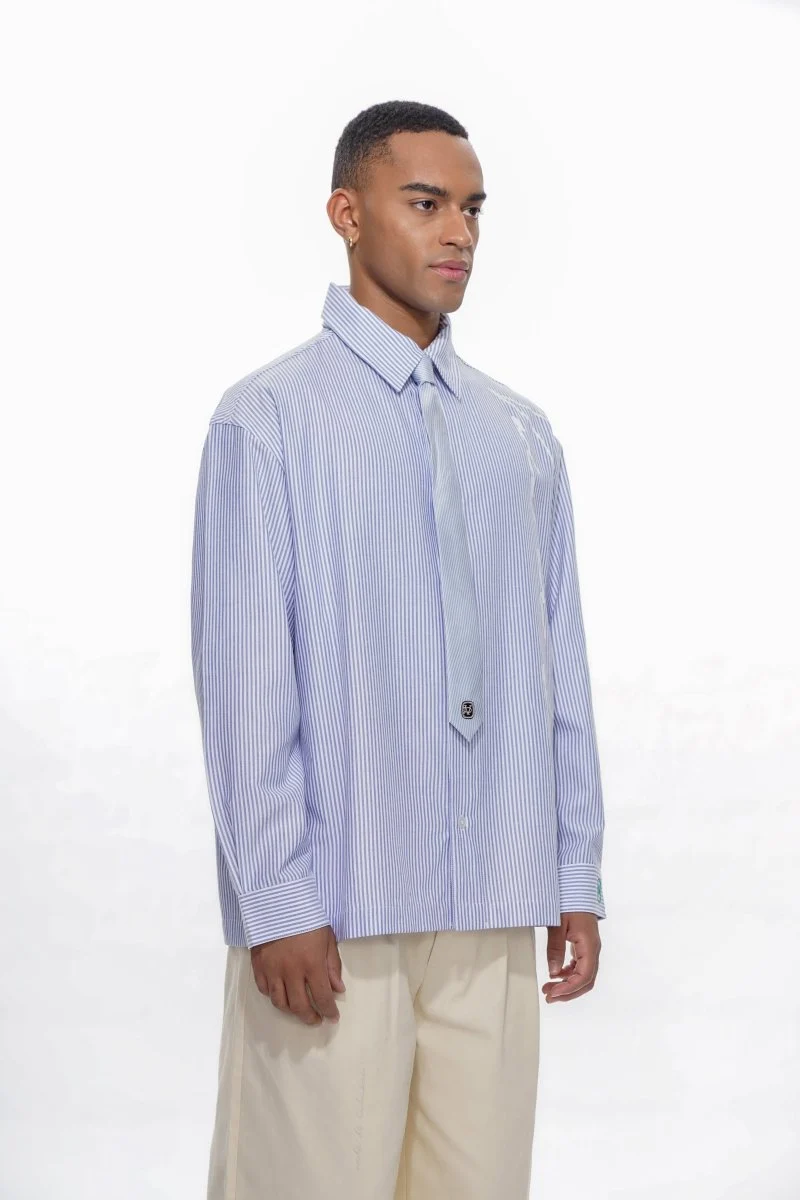 Vala De Labasas Rive Striped Button Down Jacket Blue White - Image 10