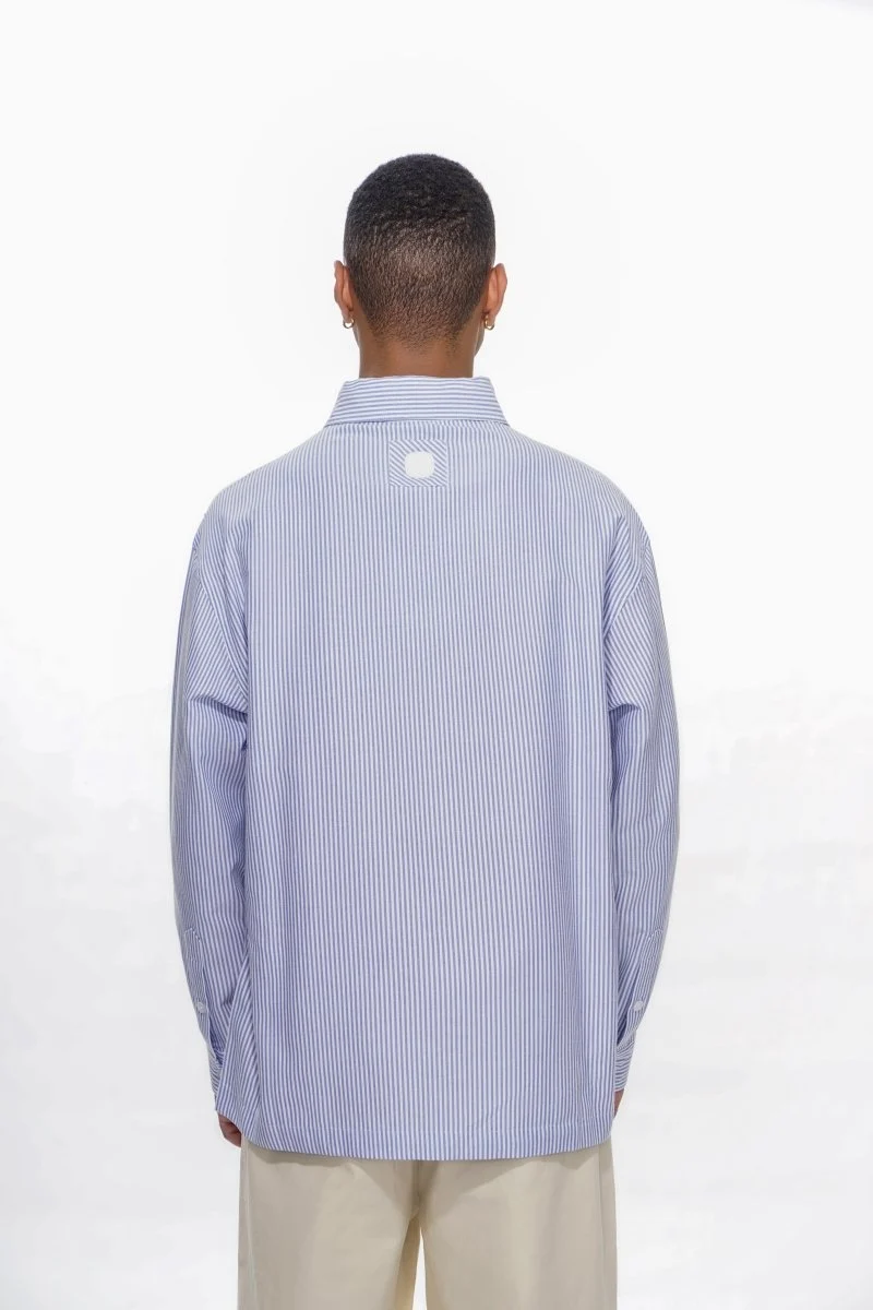 Vala De Labasas Rive Striped Button Down Jacket Blue White - Image 14