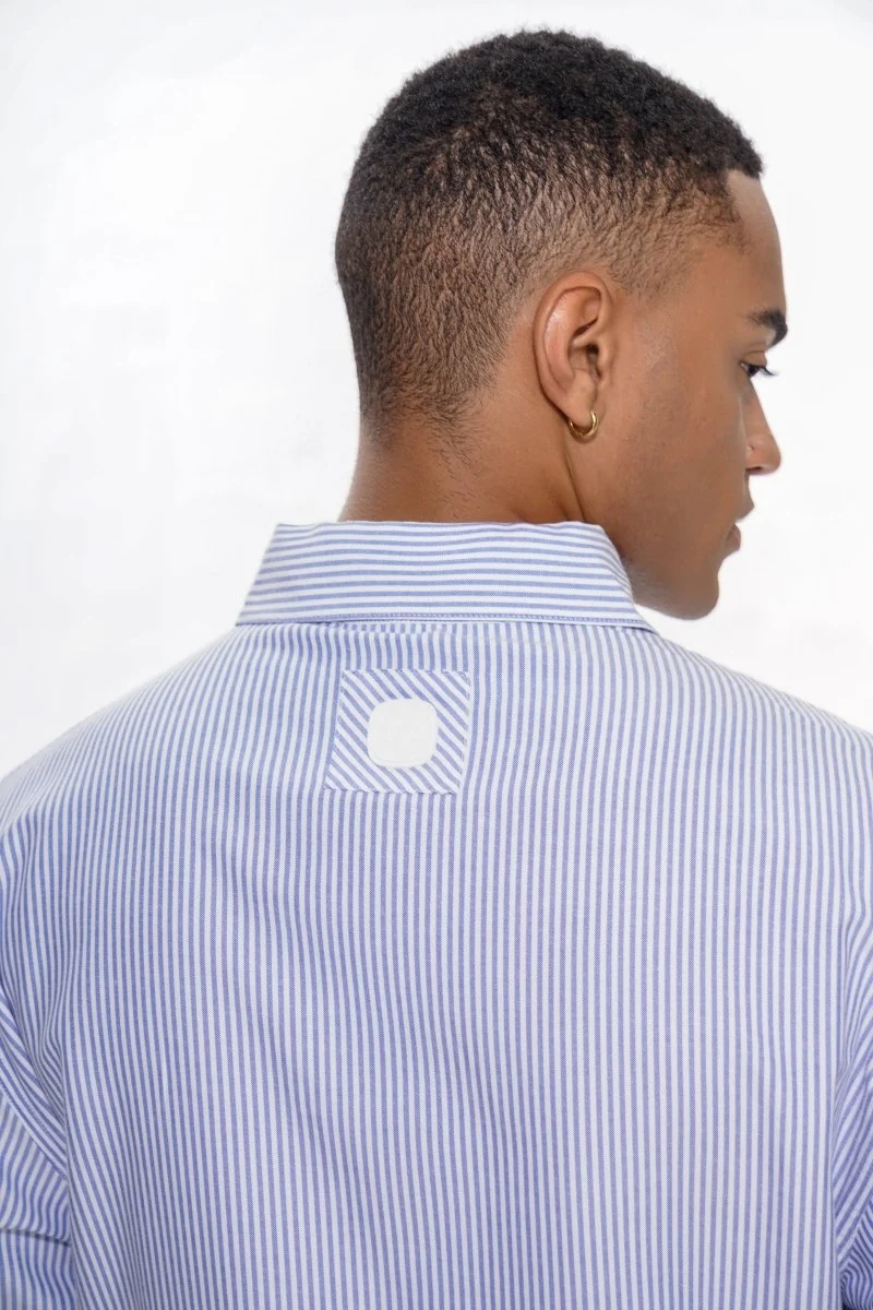Vala De Labasas Rive Striped Button Down Jacket Blue White - Image 15