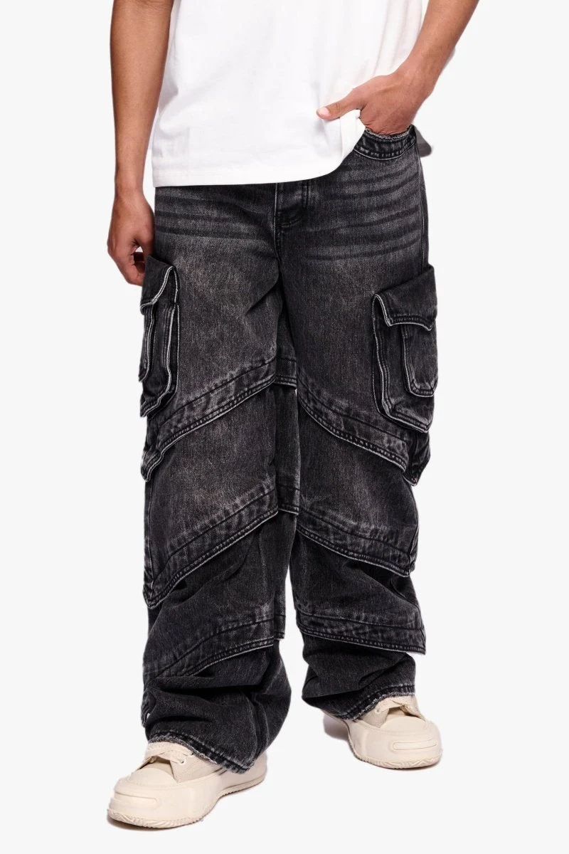 Valabasas Rivet Cargo Pants - Baggy Fit Dark Grey - Image 4