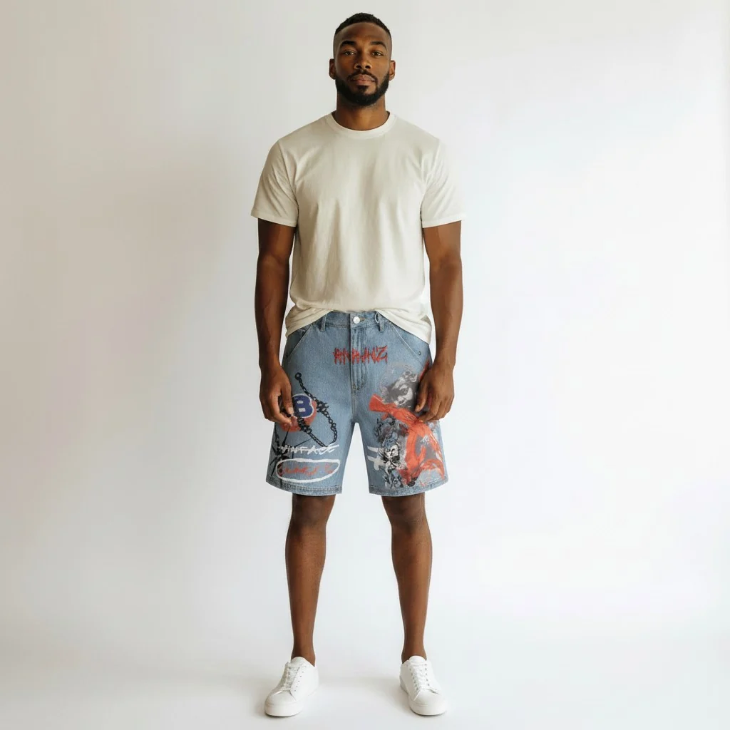 Armor Jeans Street Art Shorts - Graphic Ltblue - Image 3