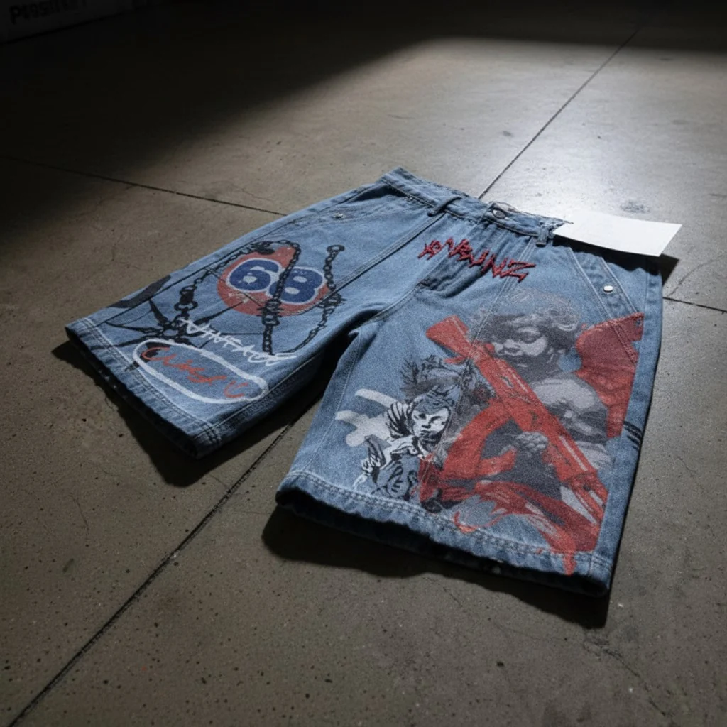 Armor Jeans Street Art Shorts - Graphic Ltblue - Image 4