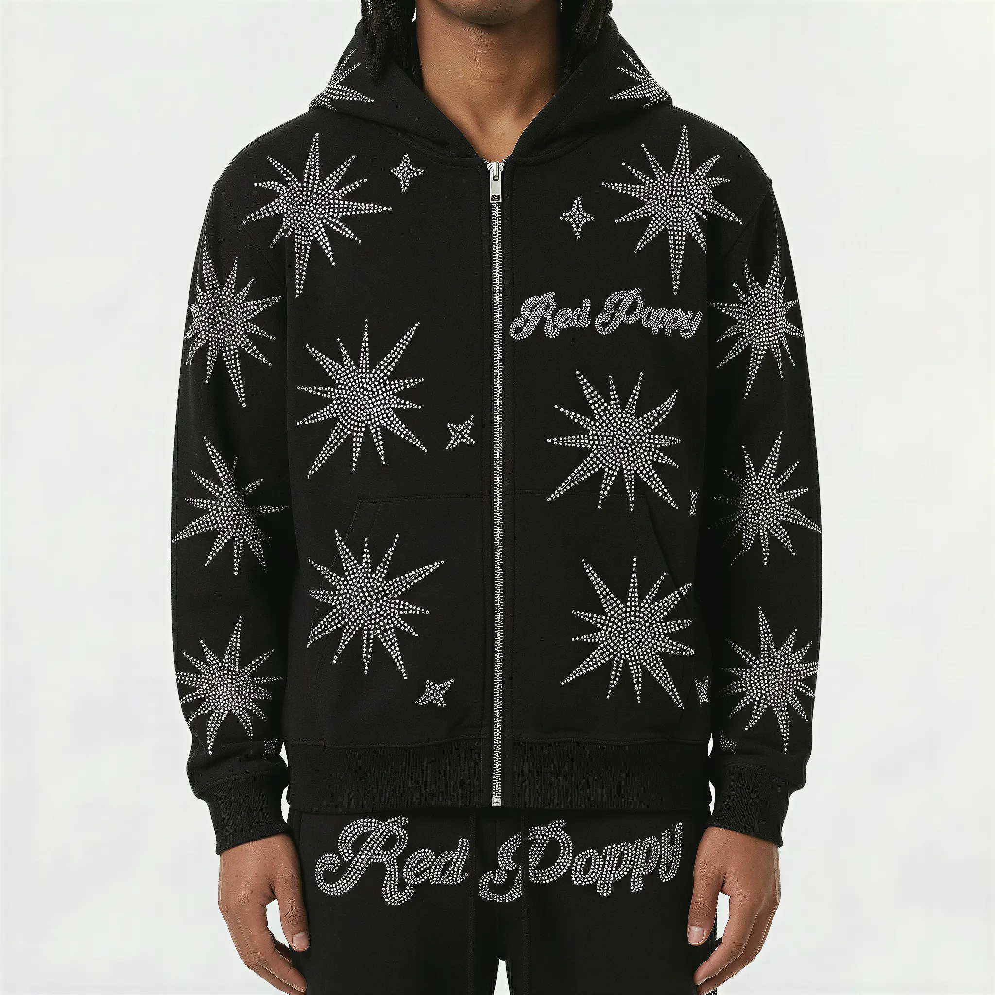 Red Poppy Starburst Hoodie - Embellished