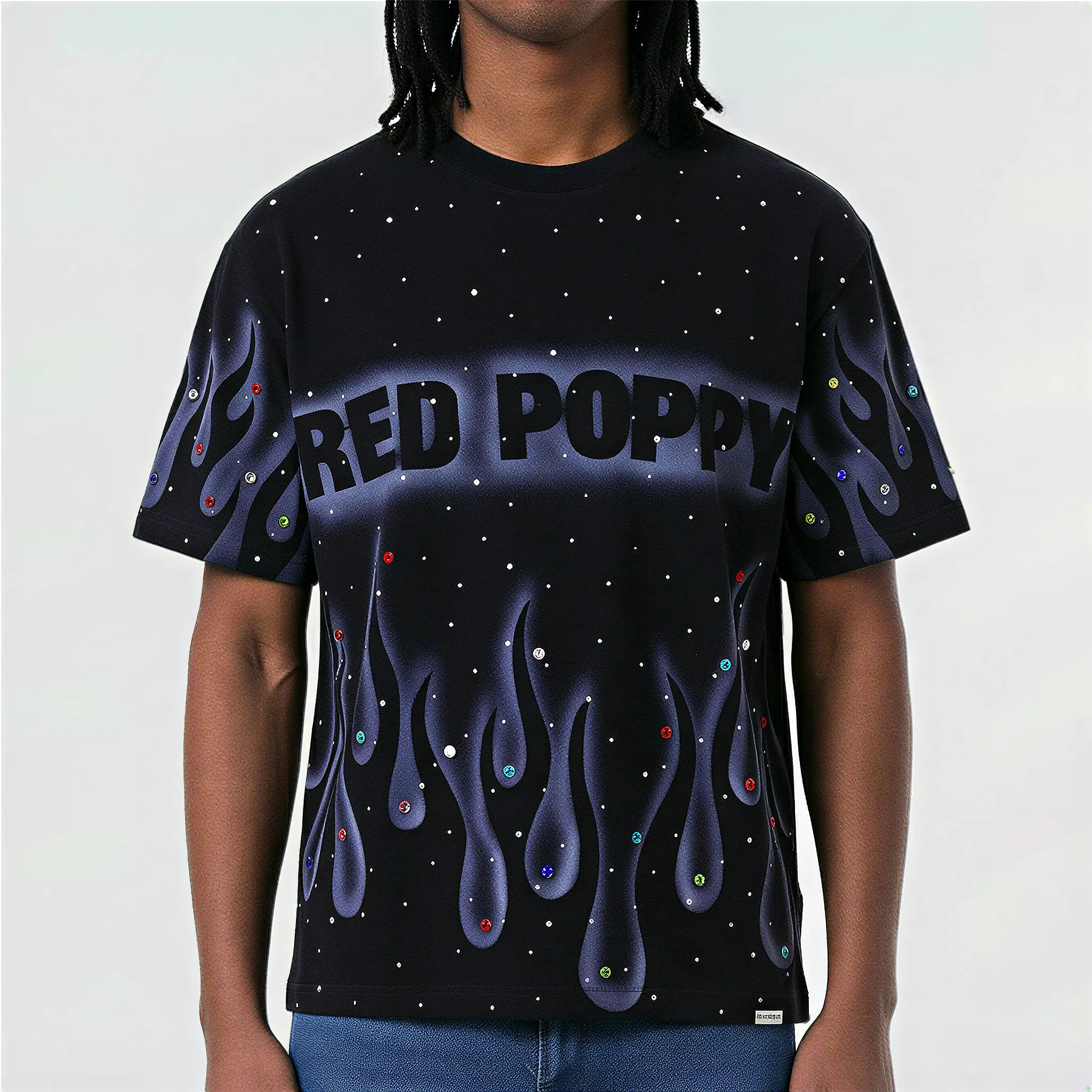 Red Poppy Flame T-Shirt - Rhinestone