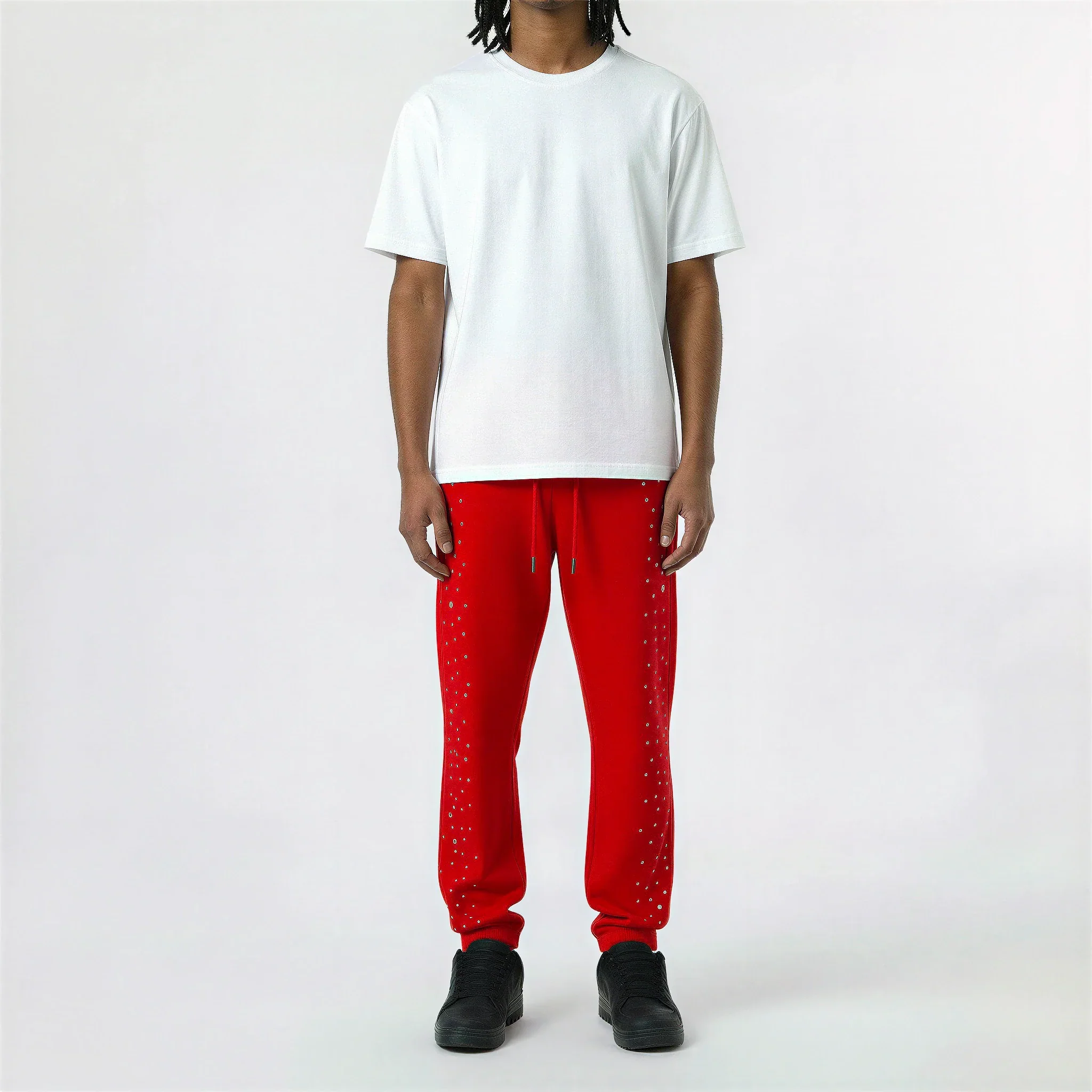 Red Poppy Stud Sweatpants - Relaxed Fit - Image 3