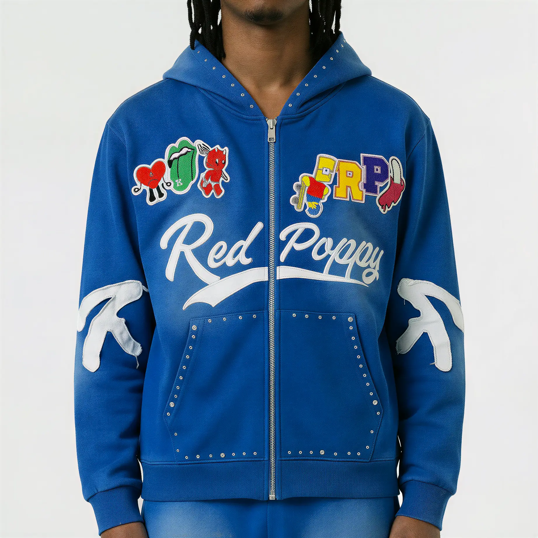 Red Poppy Patch Hoodie - Bomber Style
