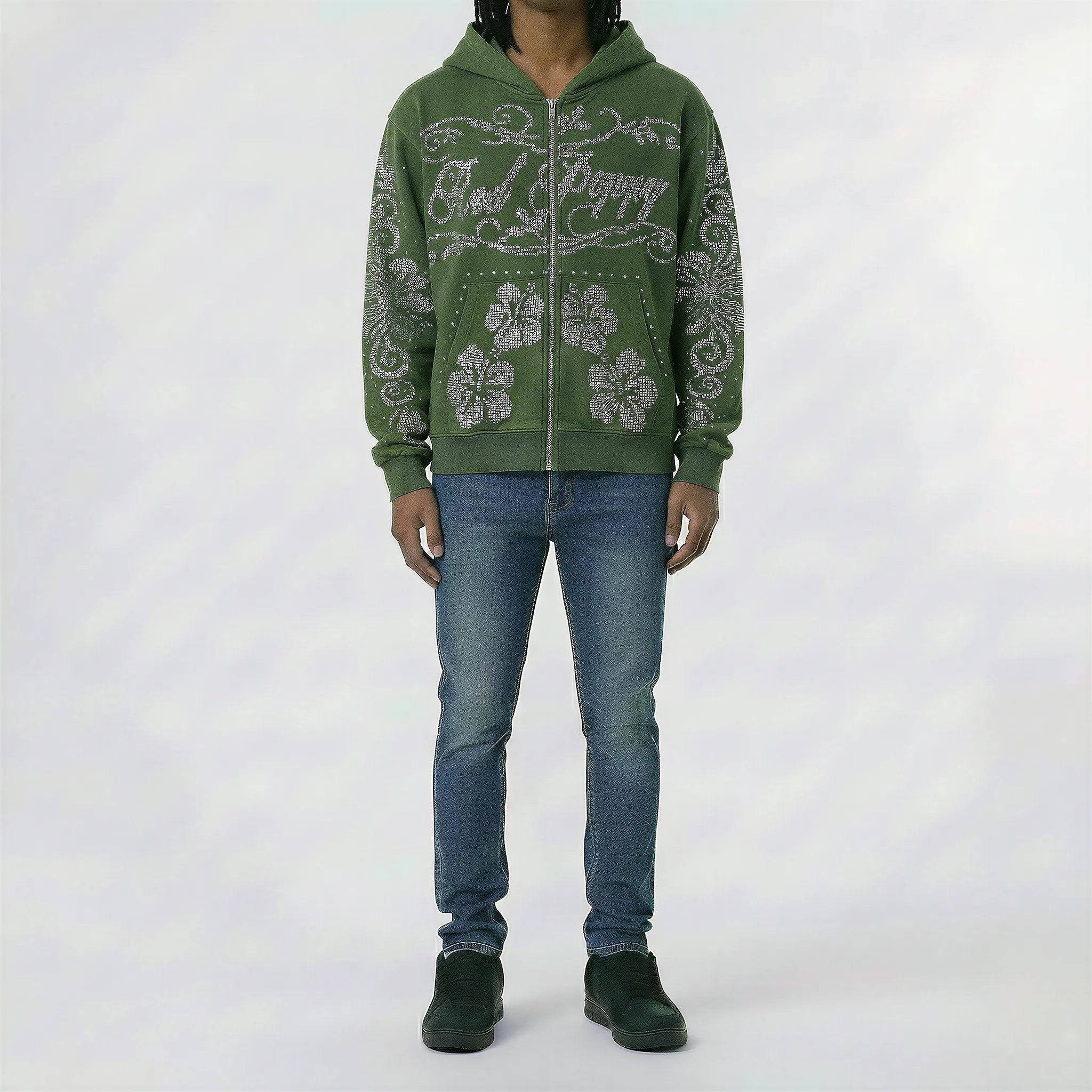 Red Poppy Floral Hoodie - Zip-Up - Image 3