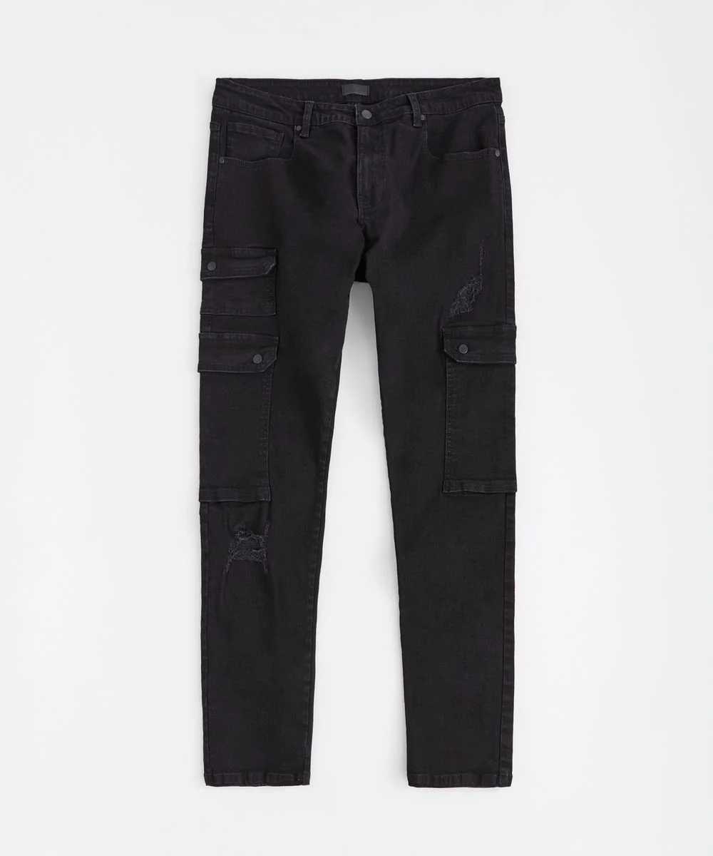 Reason Brand Distressed Cargo Pants - Tapered Fit Black - Image 2
