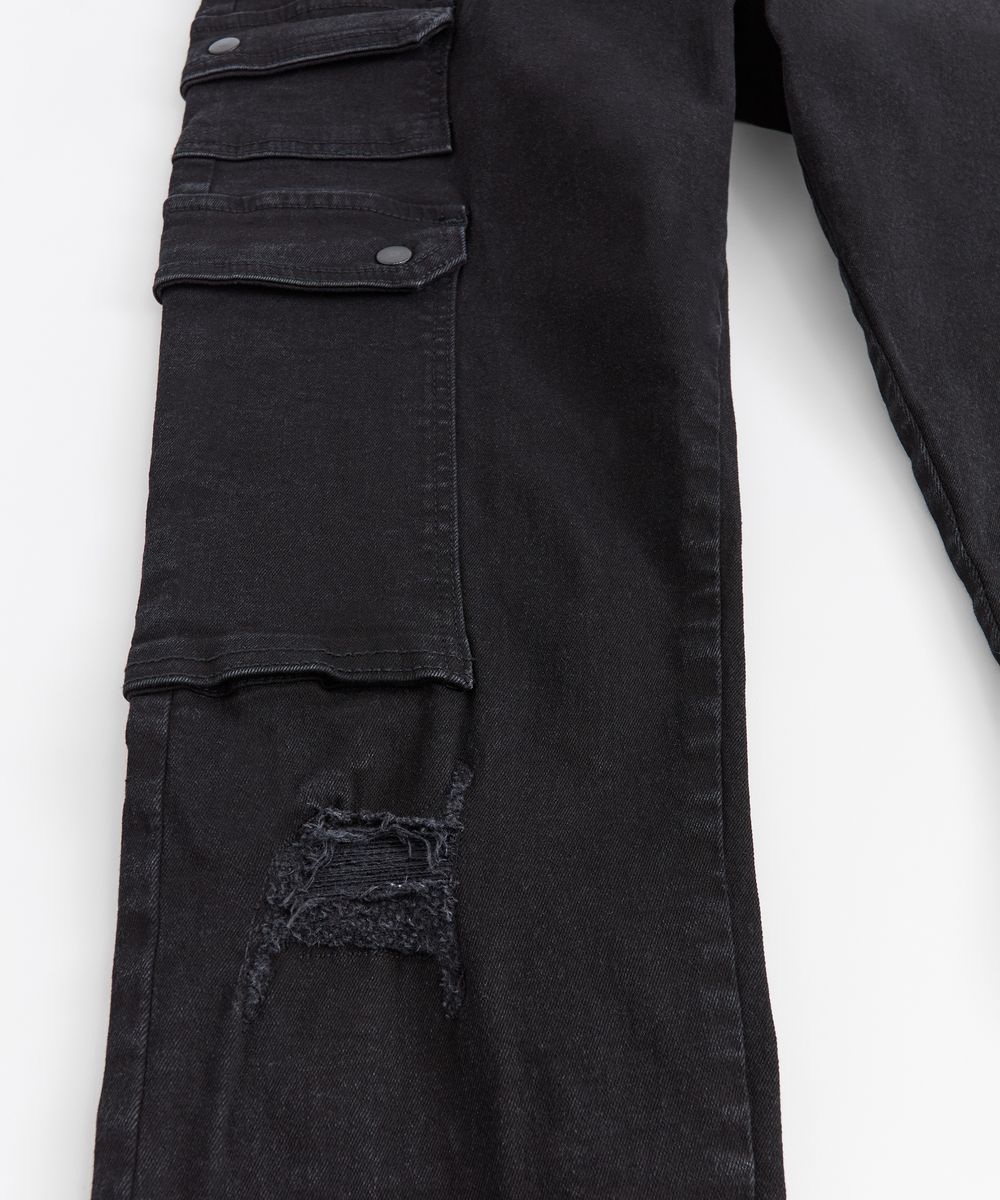 Reason Brand Distressed Cargo Pants - Tapered Fit Black - Image 4