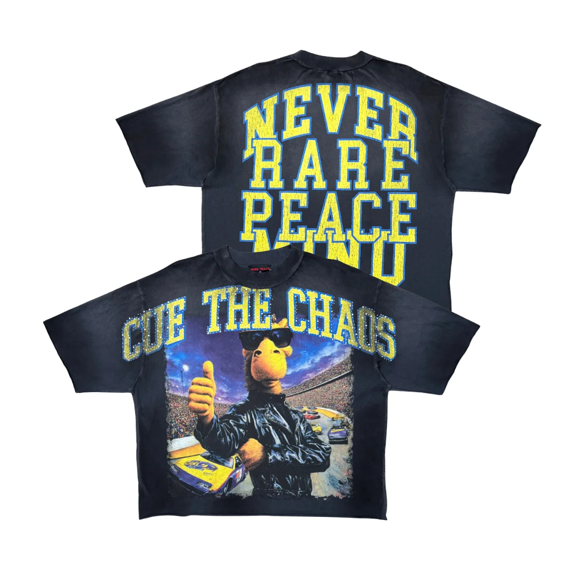 Rare Peace Chaos Tee - Rhinestone Graphic Dkgrey - Image 2