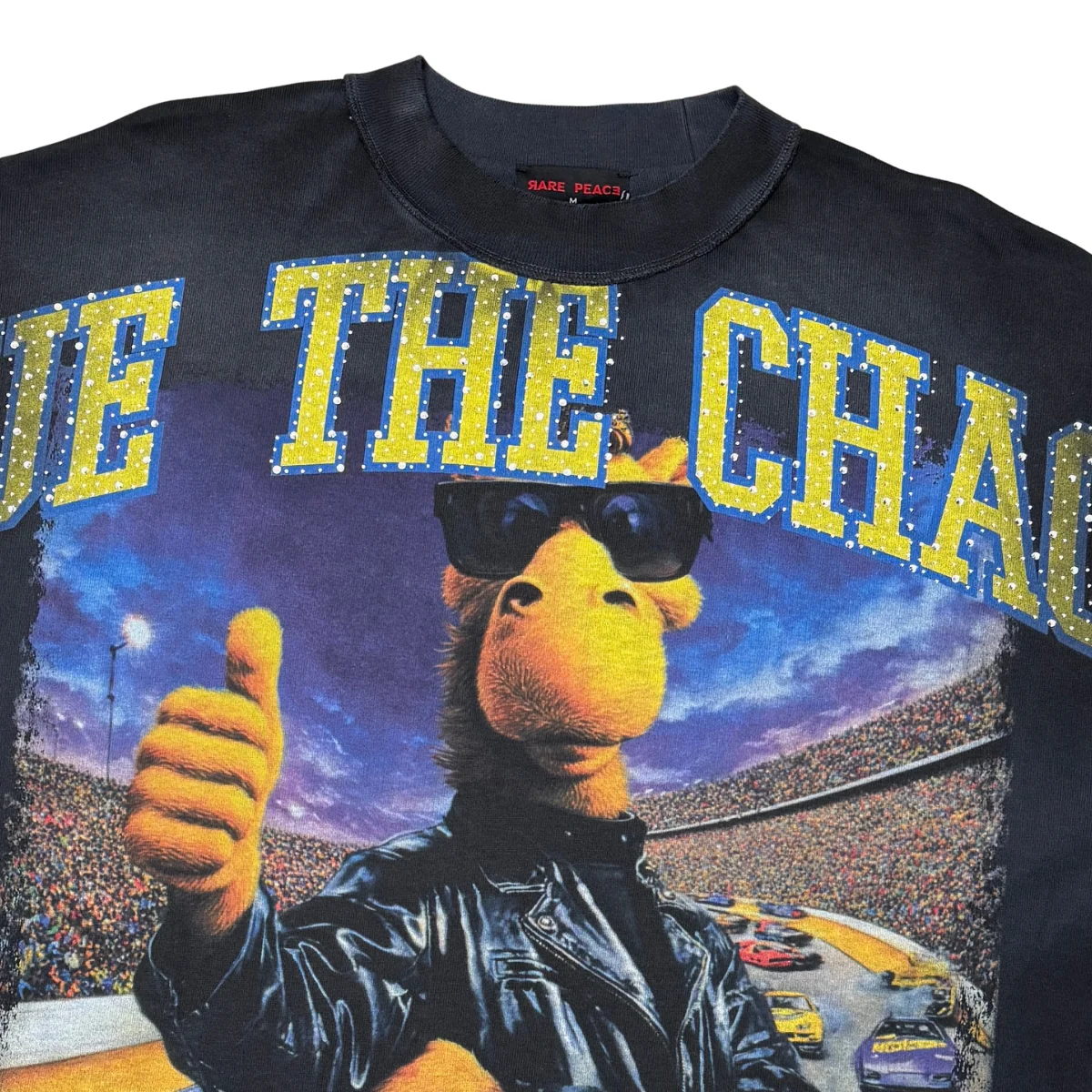 Rare Peace Chaos Tee - Rhinestone Graphic Dkgrey - Image 4